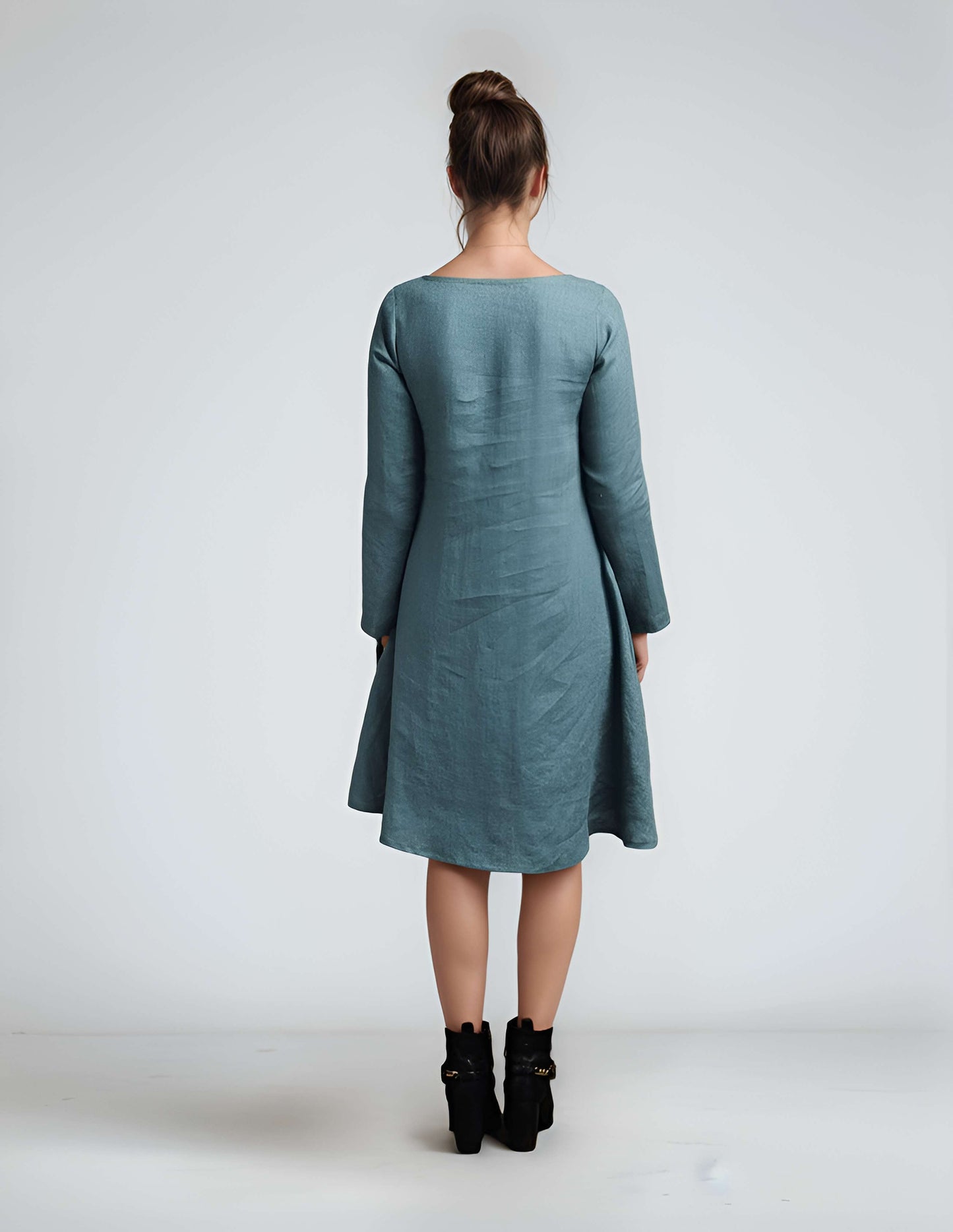 Long Sleeve Linen Dress METZ Loose Oversized Pockets
