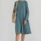 Long Sleeve Linen Dress METZ Loose Oversized Pockets