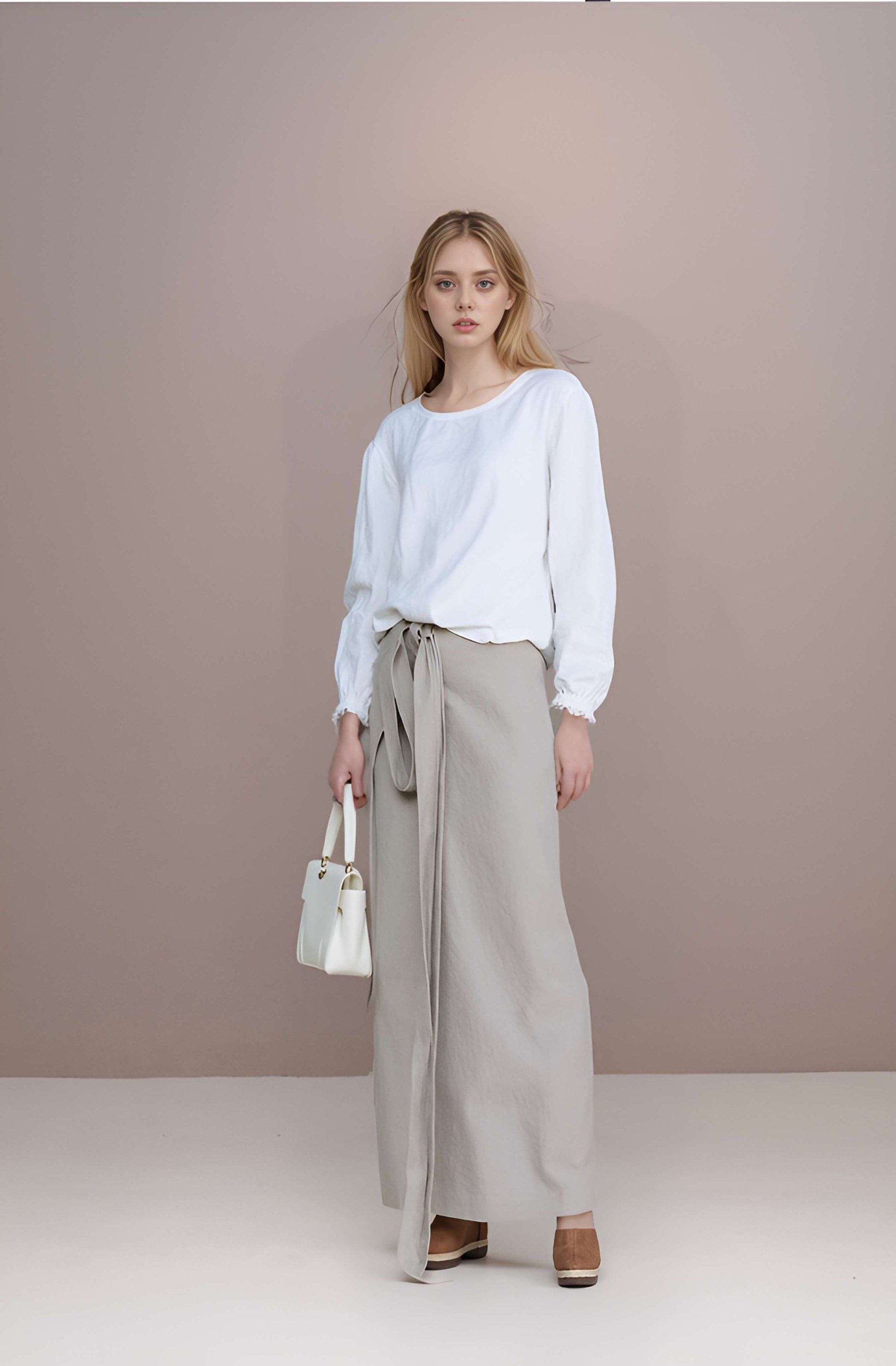 Long Wrap Linen Maxi Skirt ROUEN High Waist Flowy