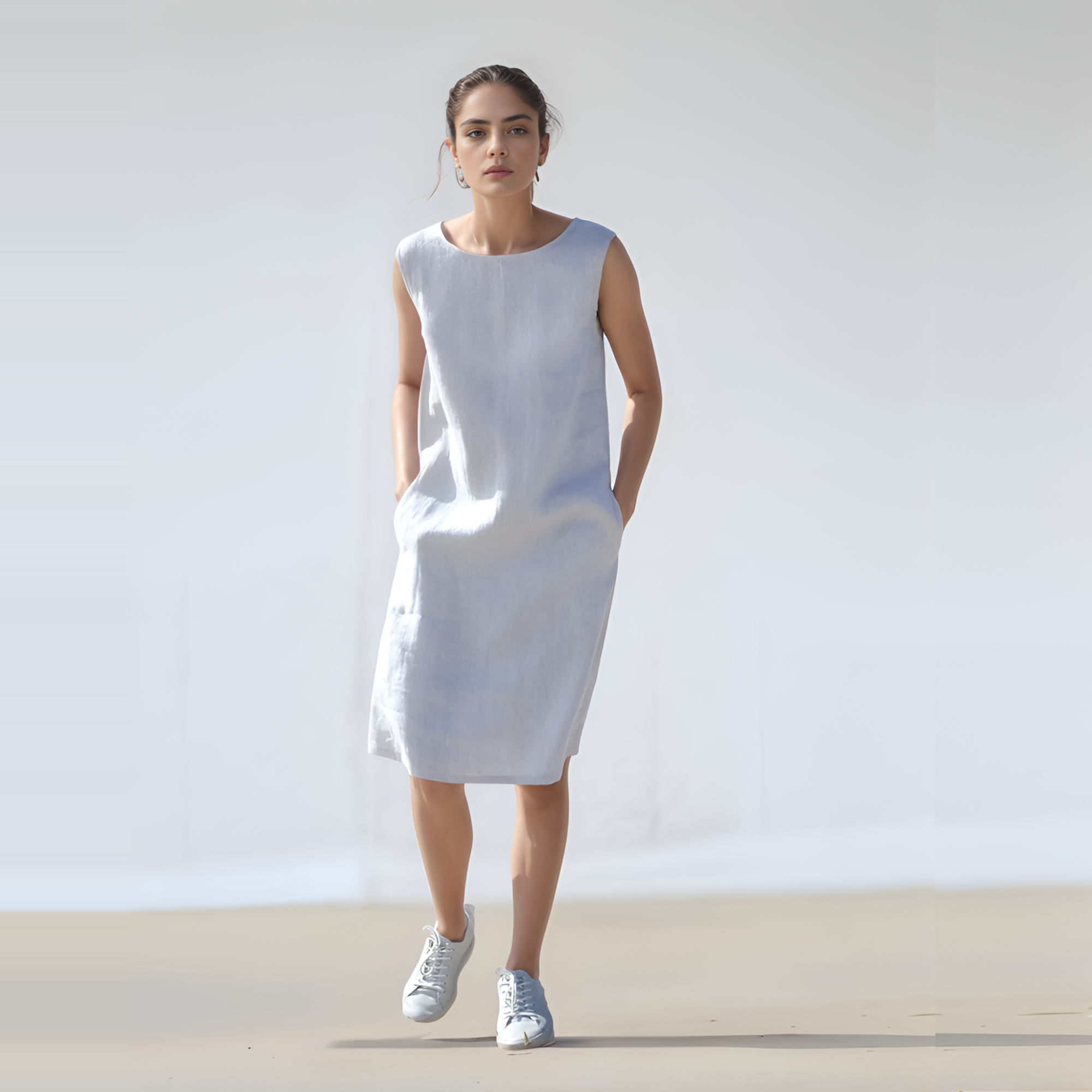 Minimalist Linen Dress DIJON with Side Pockets