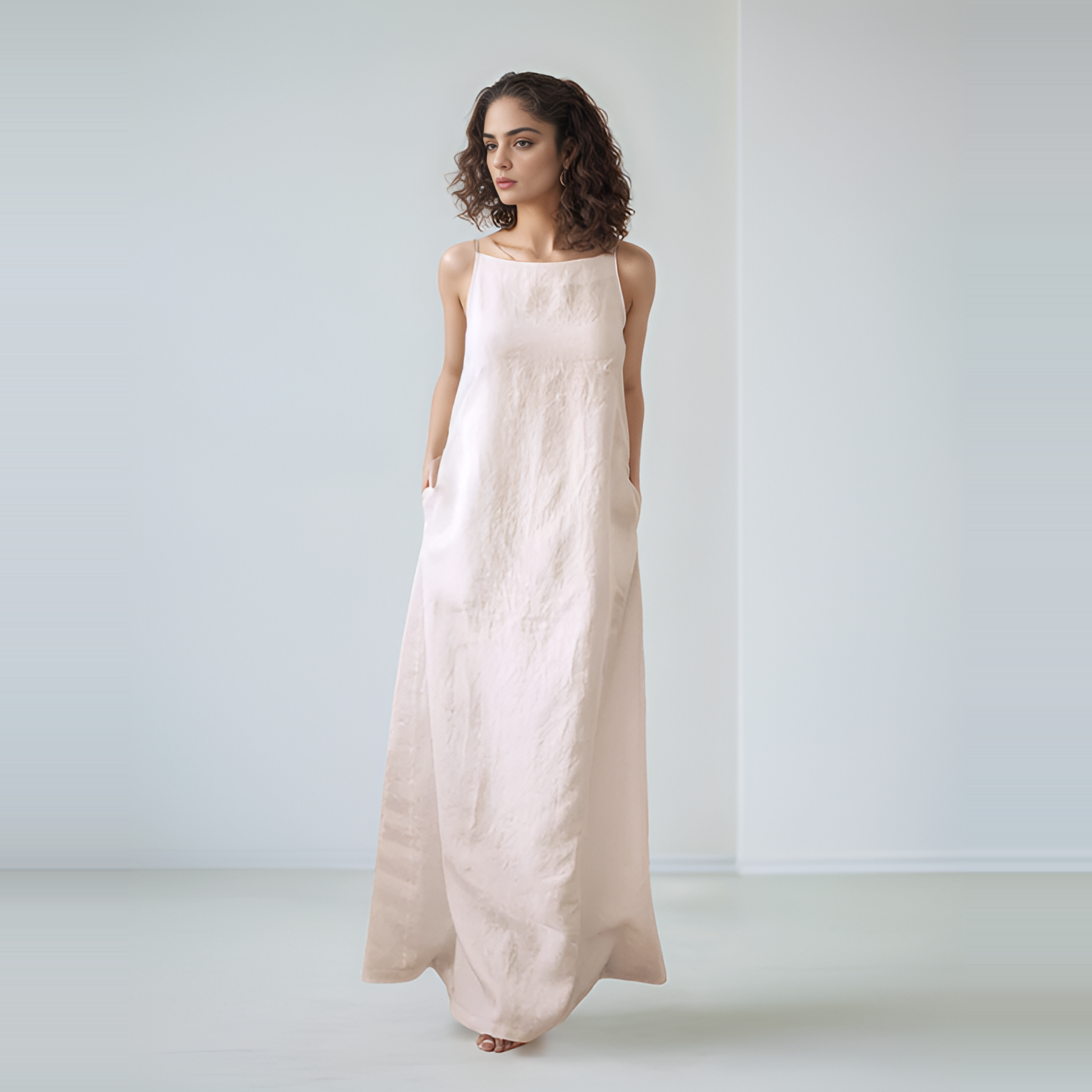Minimalist Open Back Linen Maxi Dress CHAMONIX