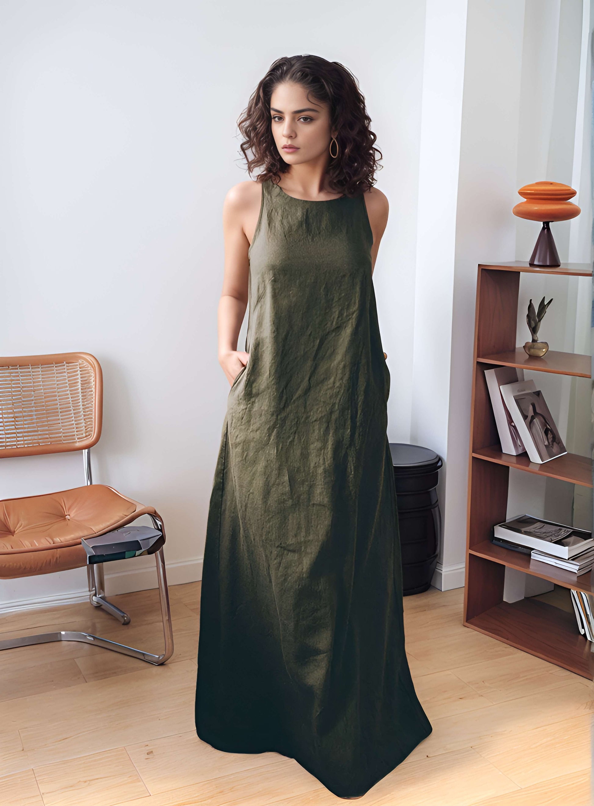 Minimalist Open Back Linen Maxi Dress CHAMONIX