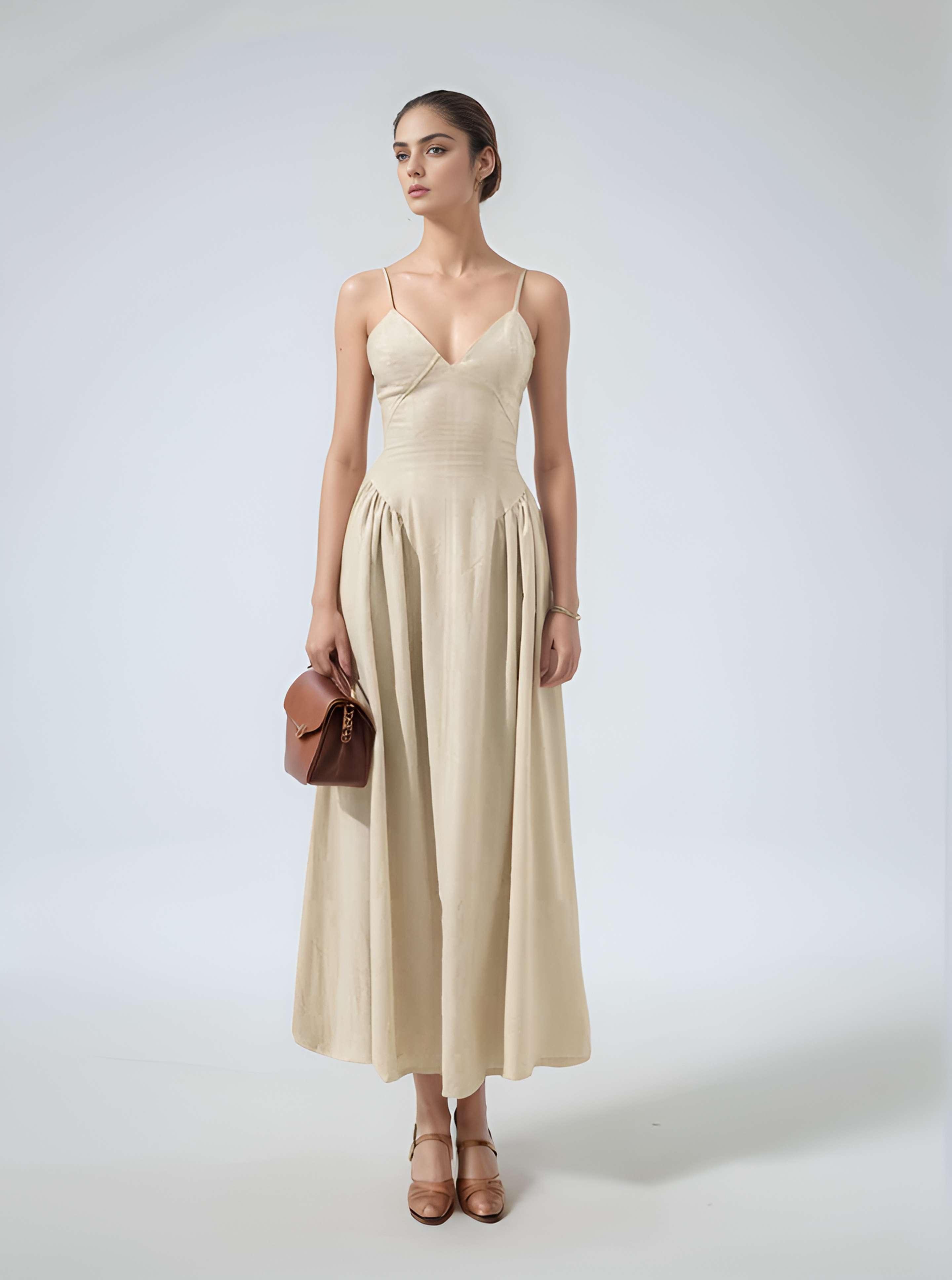 Natural Sleeveless Linen Maxi Dress NANCY for Vacation
