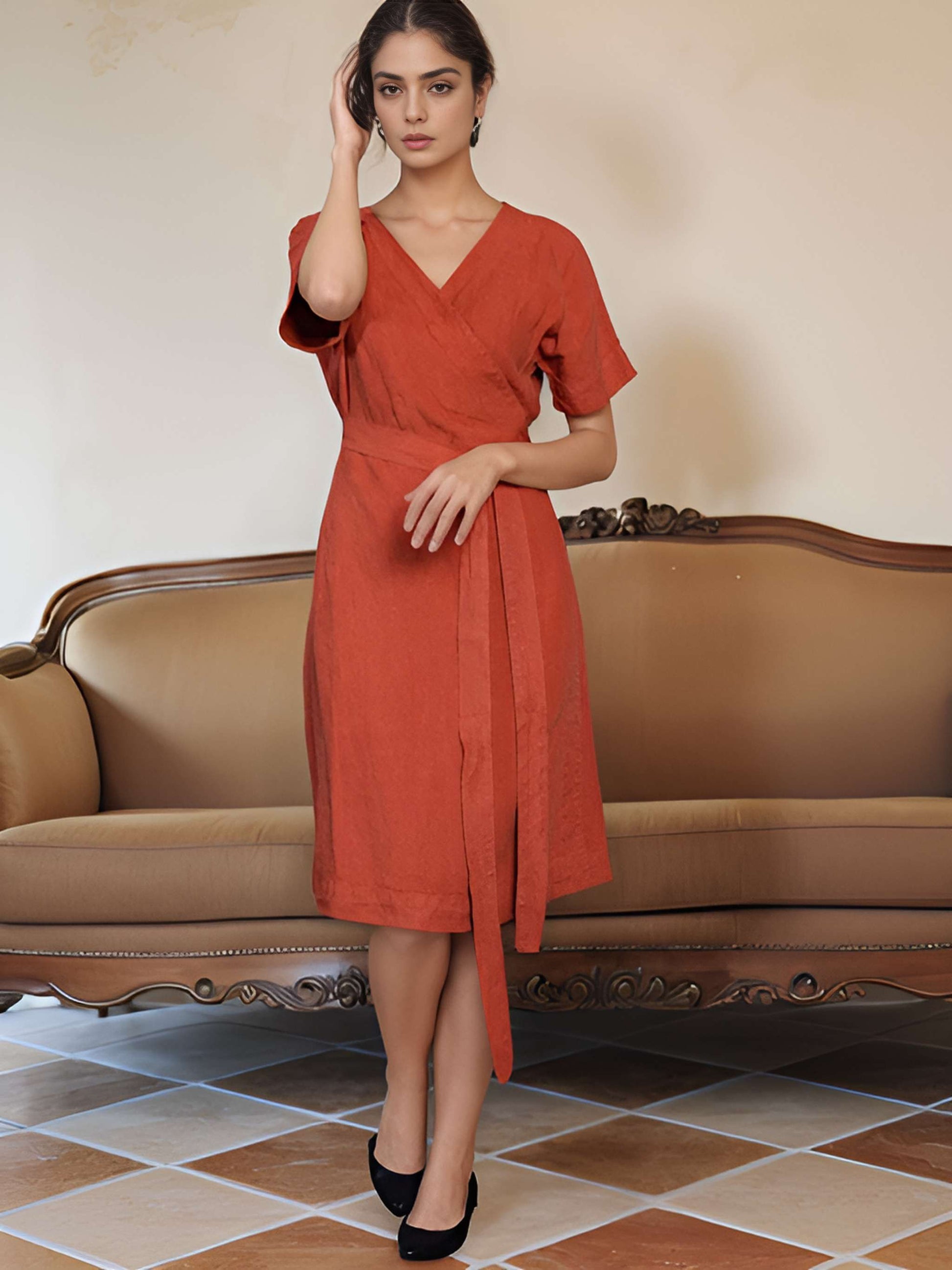 Organic Kimono Linen Wrap Dress VENICE for Vacation