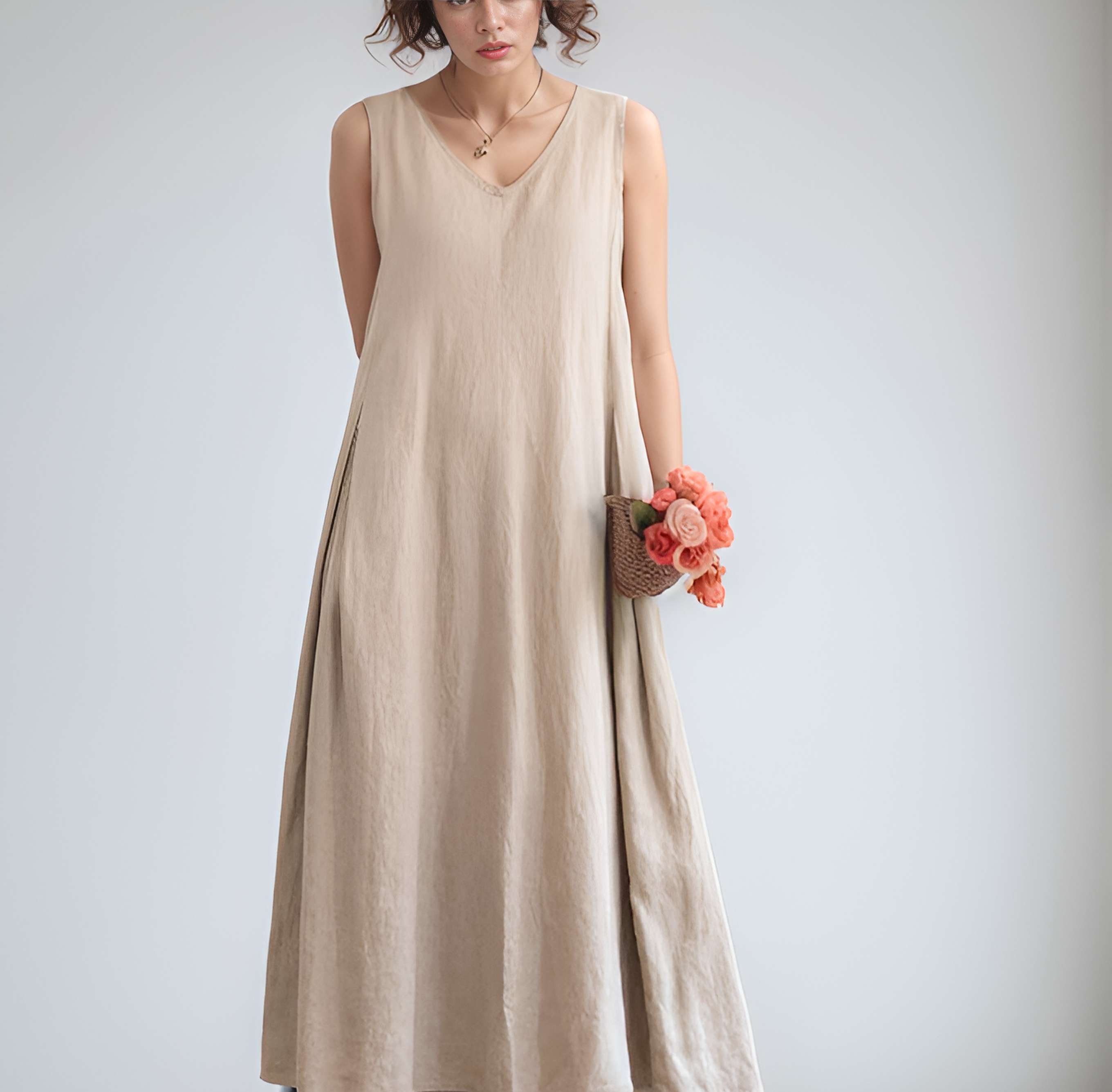 Oversized Boho Linen Maxi Dress GRENOBLE for Plus Size