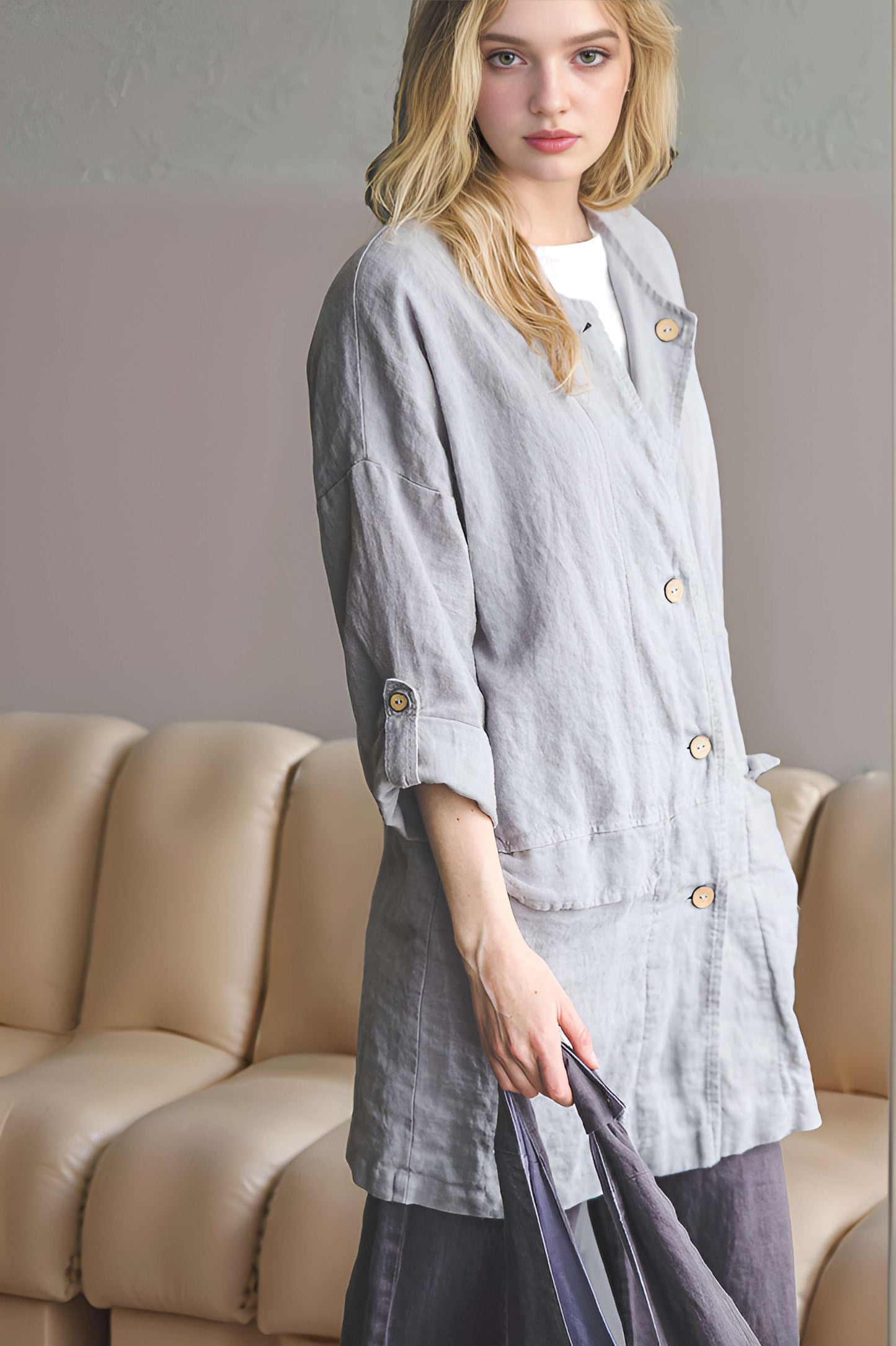 Oversized Casual Linen Coat ANNECY with Pockets