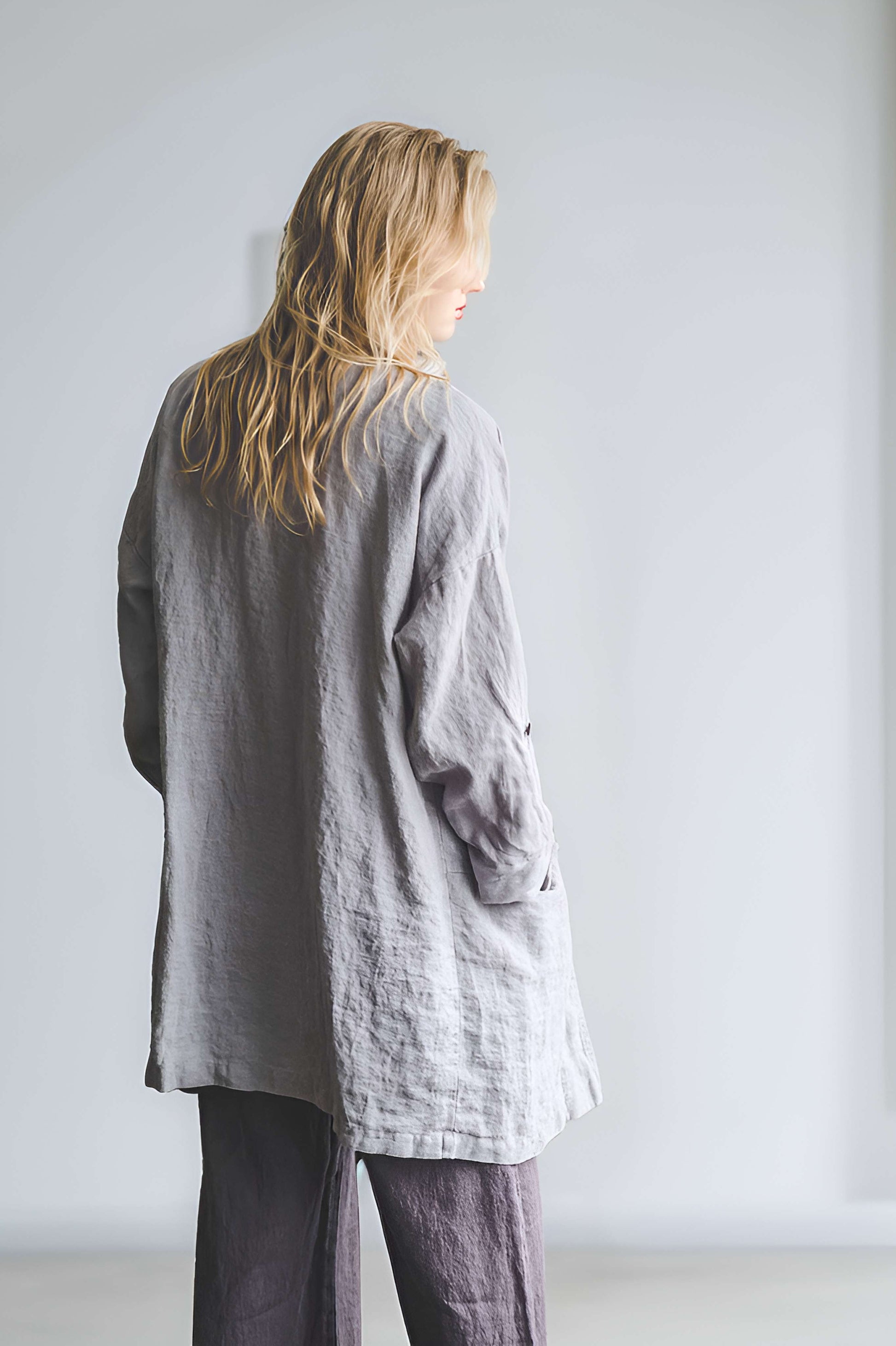 Oversized Casual Linen Coat ANNECY with Pockets