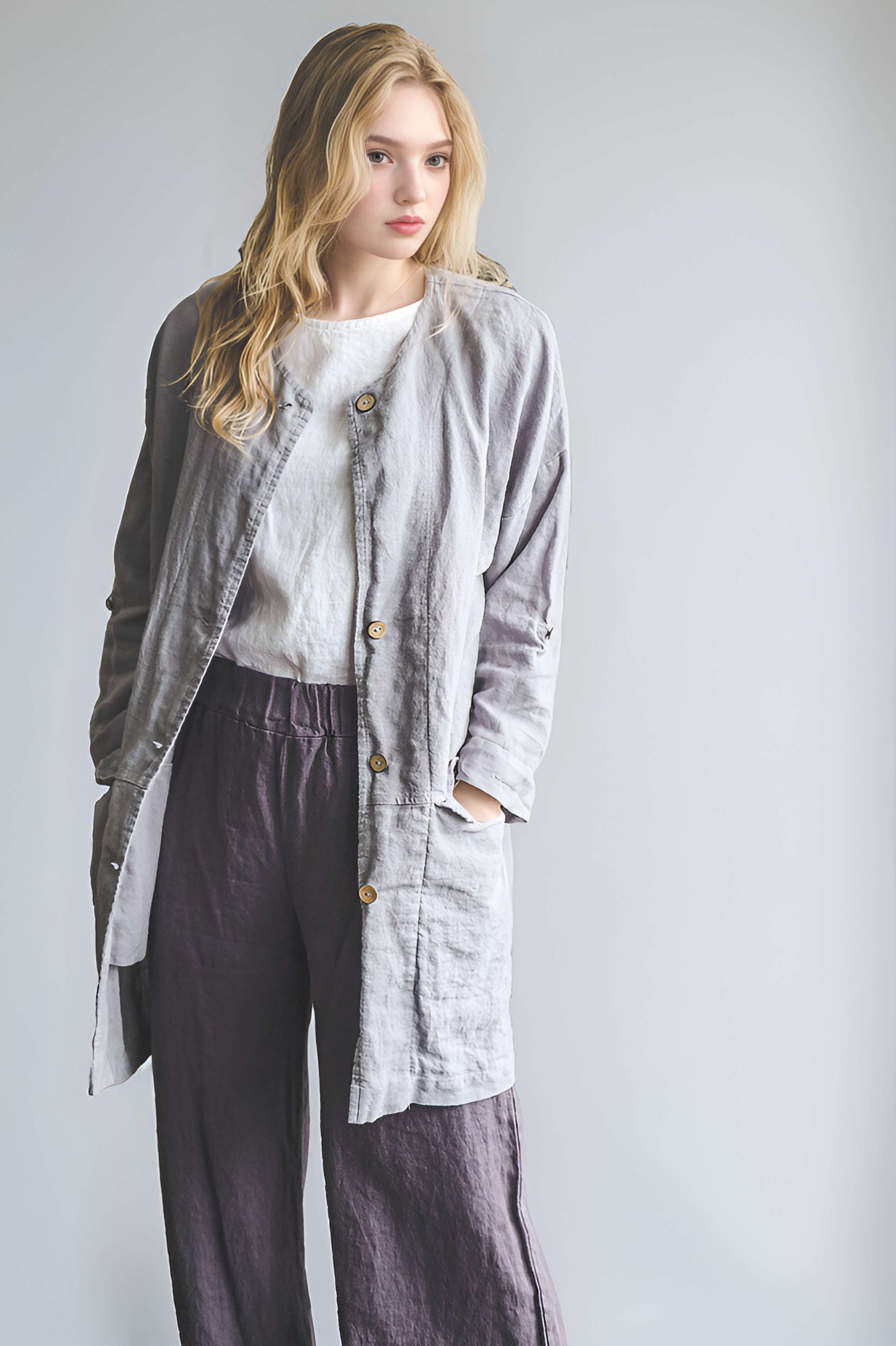 Oversized Casual Linen Coat ANNECY with Pockets