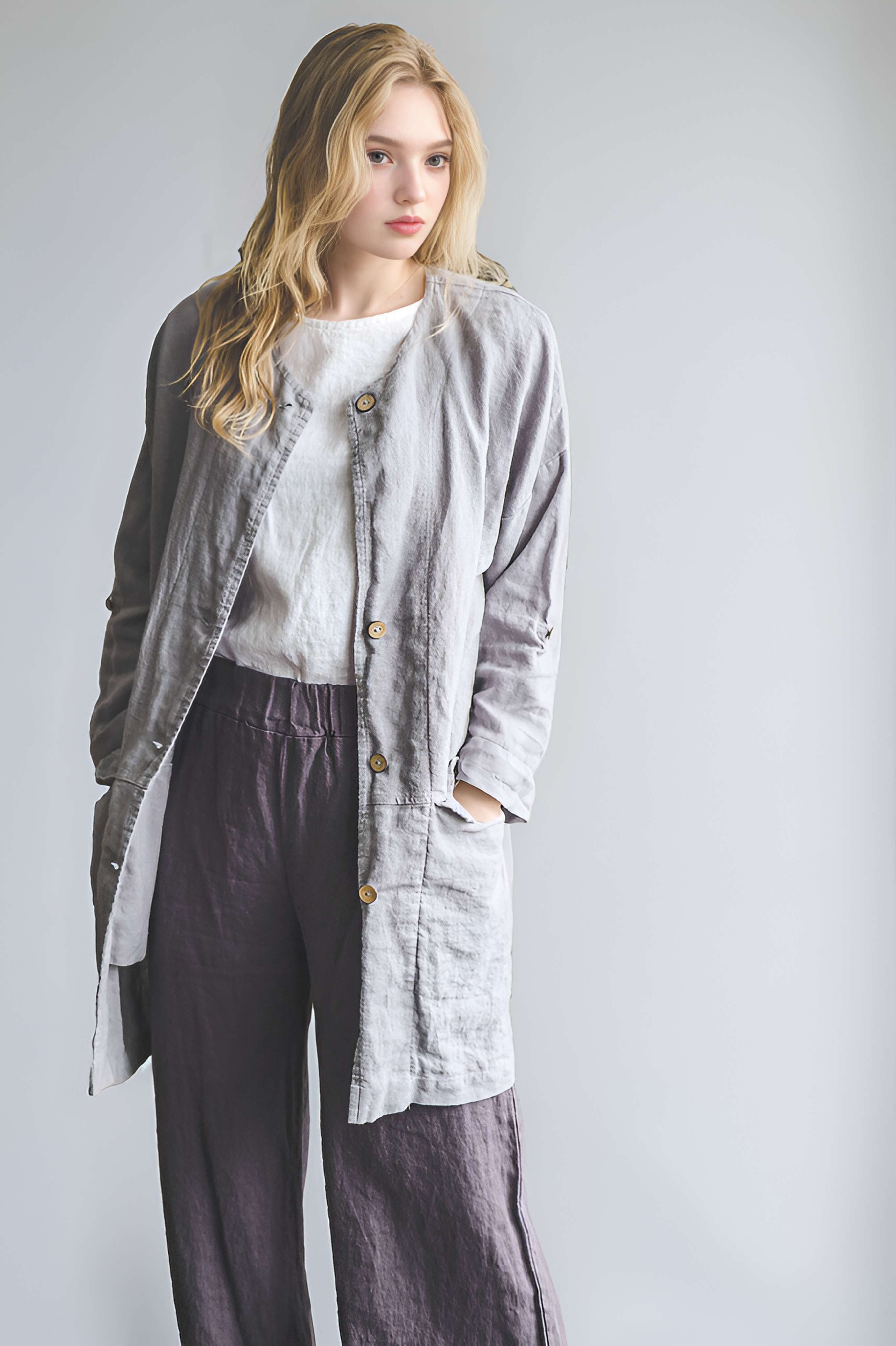 Oversized Casual Linen Coat ANNECY with Pockets