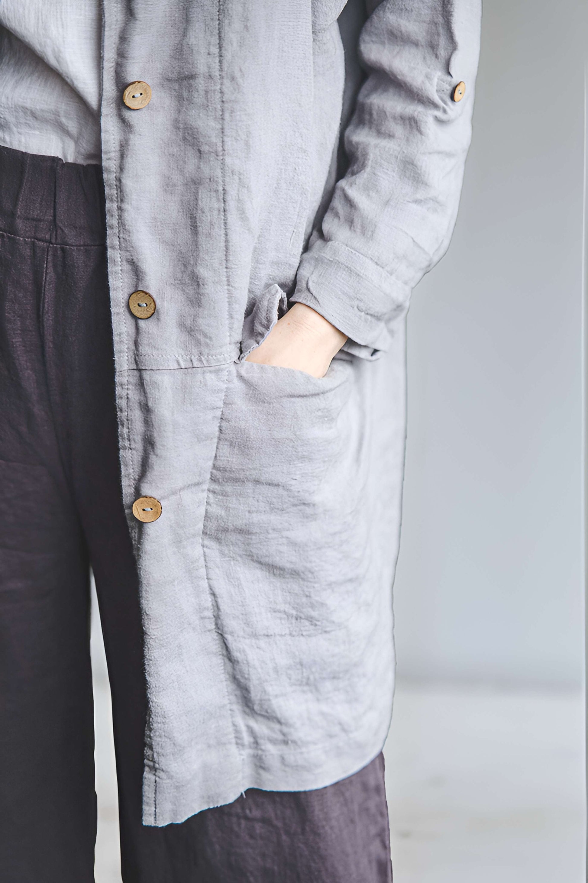 Oversized Casual Linen Coat ANNECY with Pockets