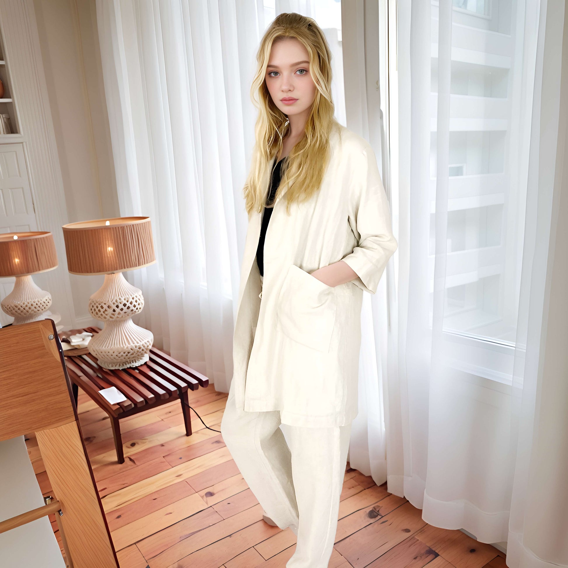 Oversized Linen Summer Jacket ASPEN with Pockets