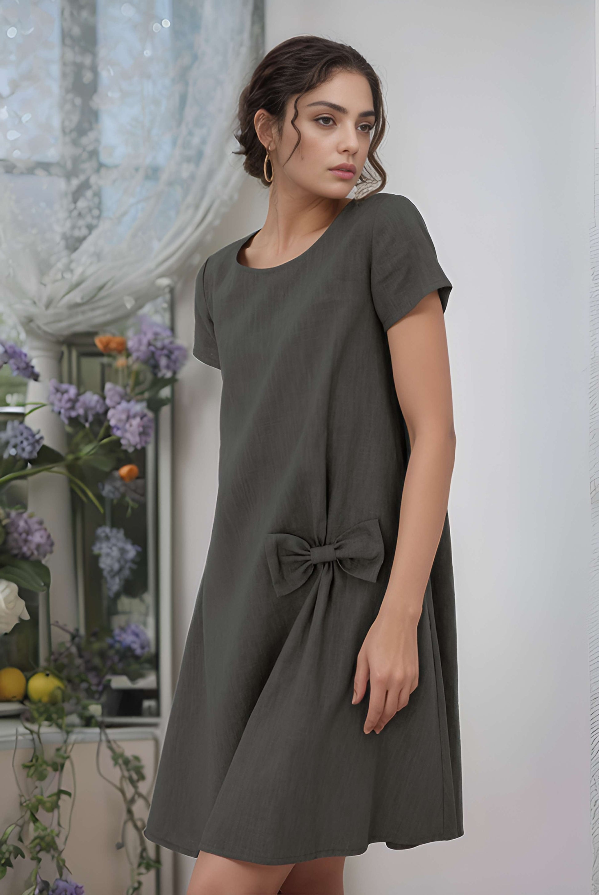Petite Bow Detail Linen Dress TOULON for Vacation