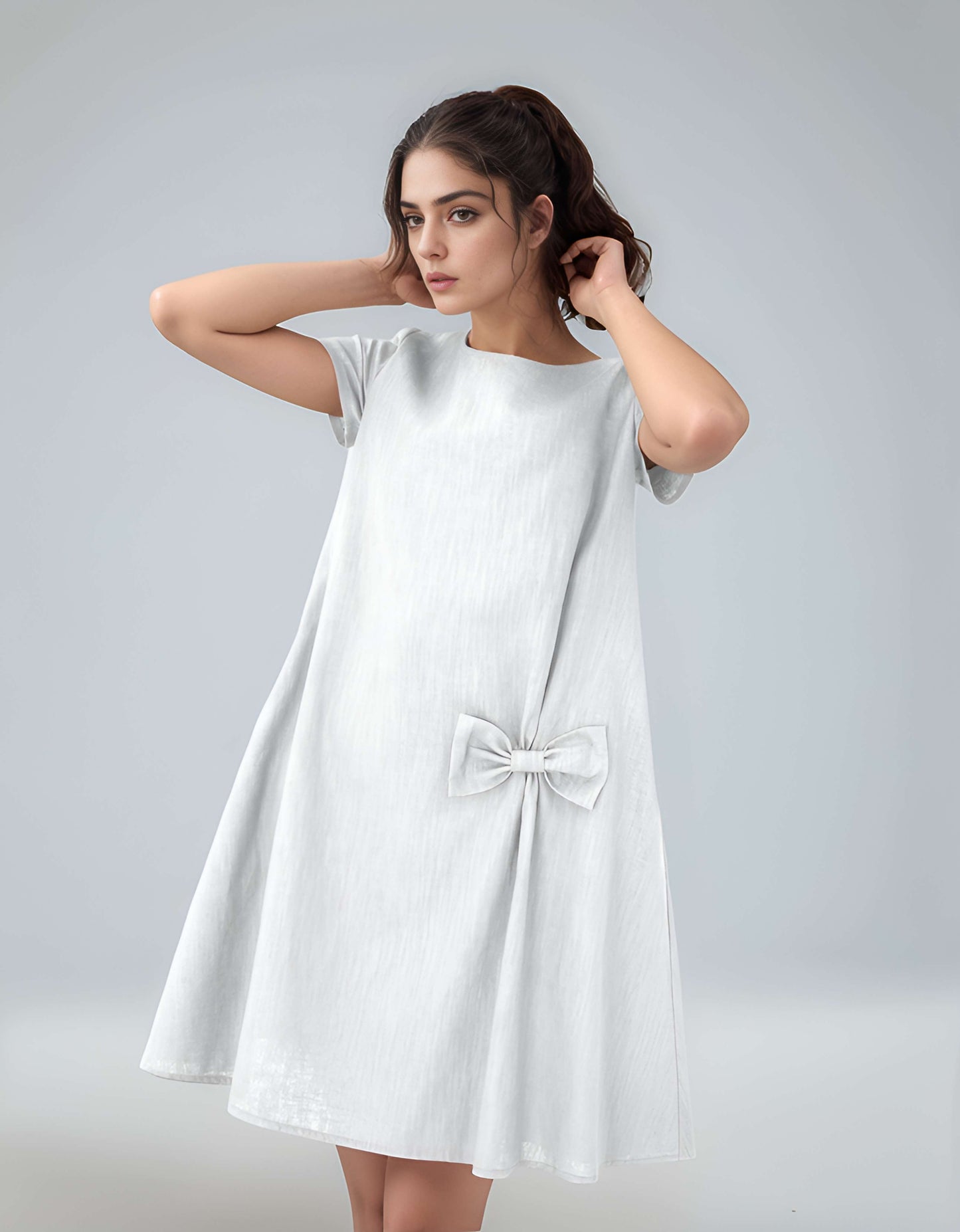 Petite Bow Detail Linen Dress TOULON for Vacation
