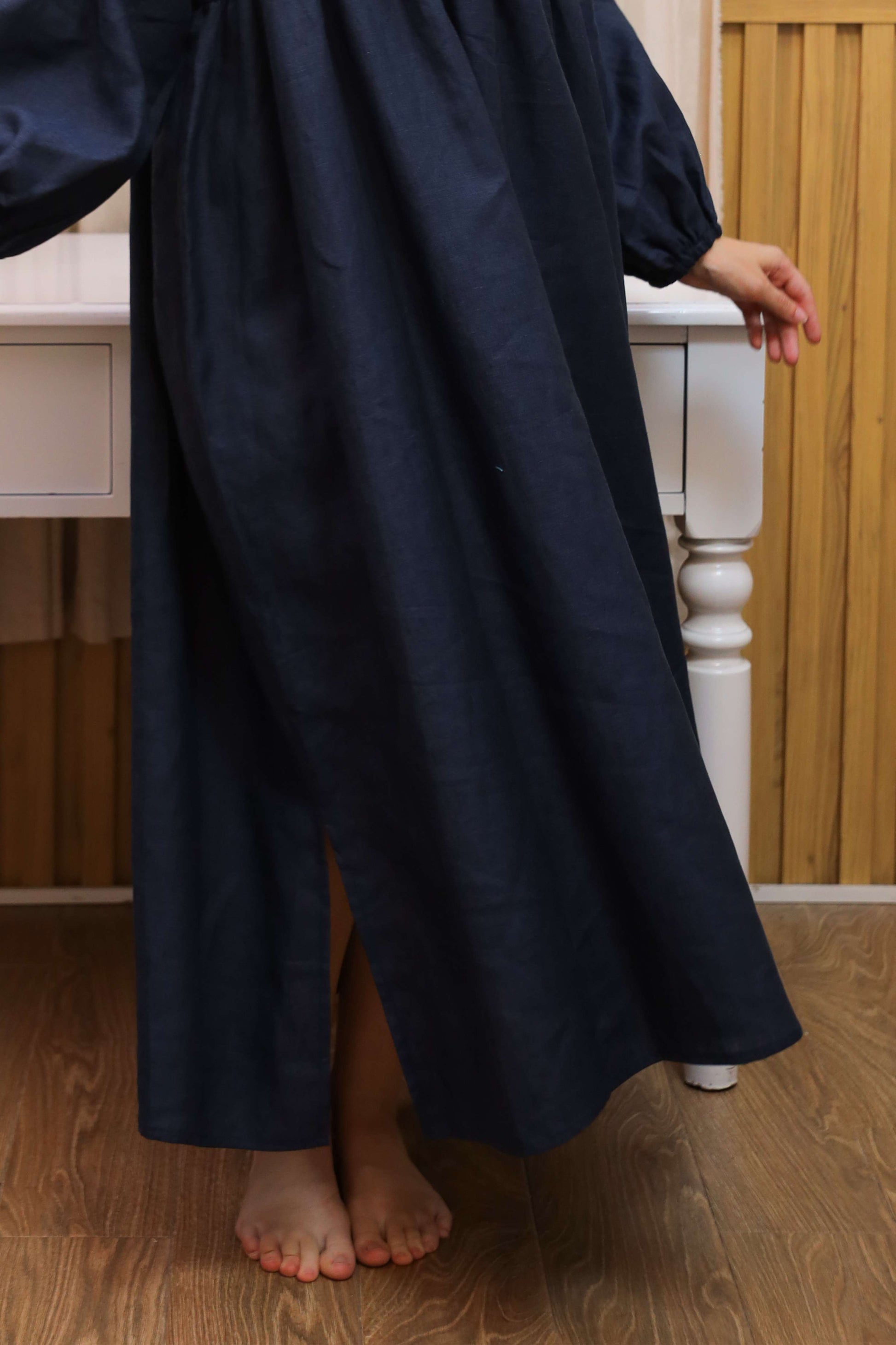 Puff Sleeve Linen Boho Dress BRUGES Ankle Length