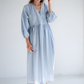 Puffy Sleeve V-Neck Linen Midi Dress SICILY Vintage