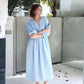 Puffy Sleeve V-Neck Linen Midi Dress SICILY Vintage