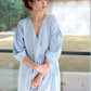 Puffy Sleeve V-Neck Linen Midi Dress SICILY Vintage