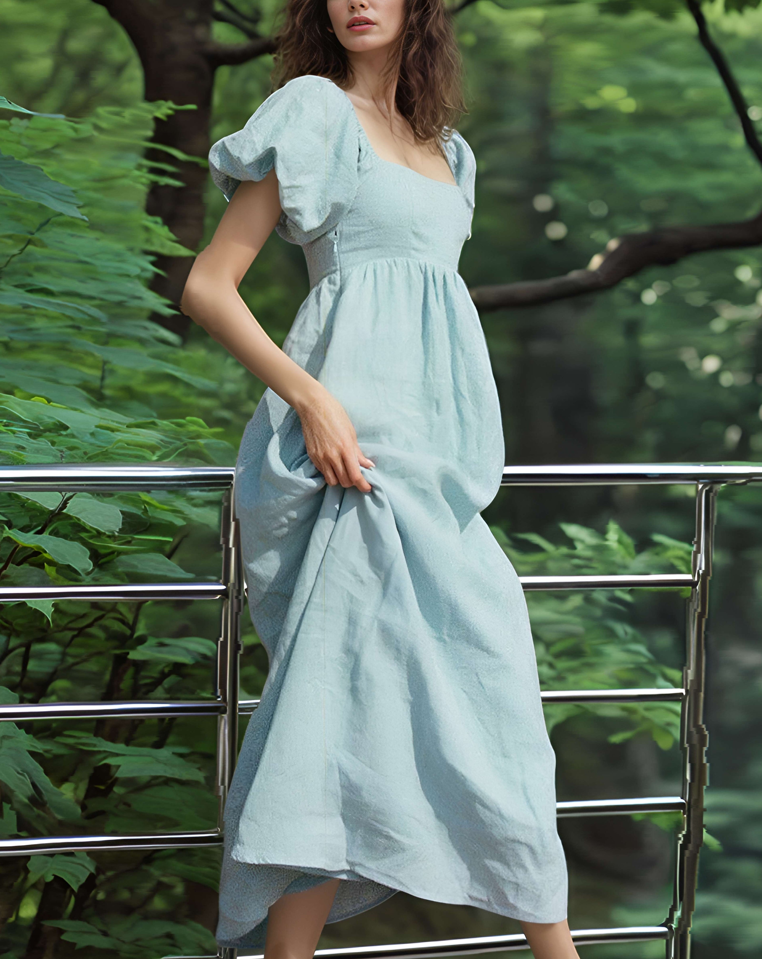 Puffy Maxi Linen Dress RENNES Romantic Loose