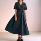 Short Sleeve V-Neck Linen Dress BLOIS with Belt