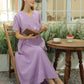 Short Sleeve V-Neck Linen Wrap Dress CAEN with Belt