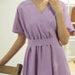 Short Sleeve V-Neck Linen Wrap Dress CAEN with Belt