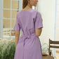 Short Sleeve V-Neck Linen Wrap Dress CAEN with Belt
