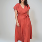 Short Sleeve Linen Wrap Dress ROUEN Pockets Loose