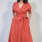 Short Sleeve Linen Wrap Dress ROUEN Pockets Loose