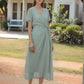 Short Sleeve Wrap Linen Dress NIMES Waist Tie Midi