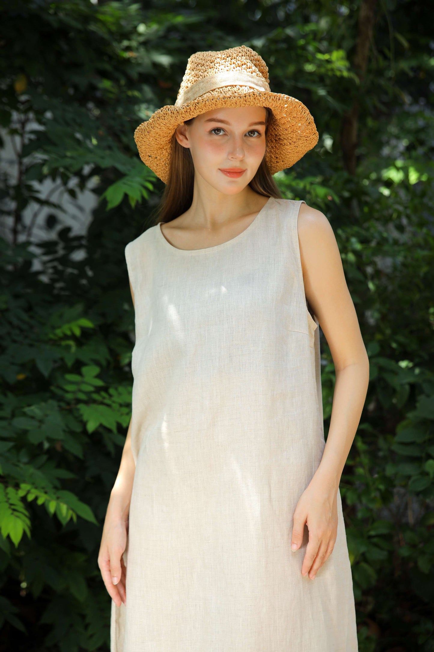 Sleeveless Pocket Linen Midi Dress ULURU for Plus Size