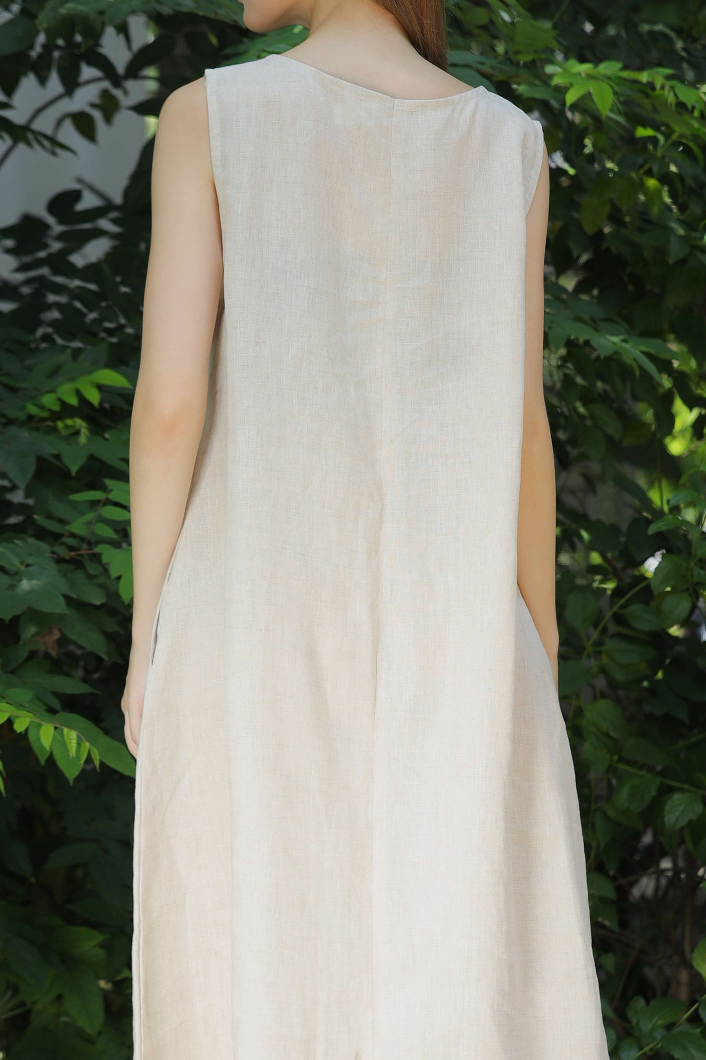 Sleeveless Pocket Linen Midi Dress ULURU for Plus Size