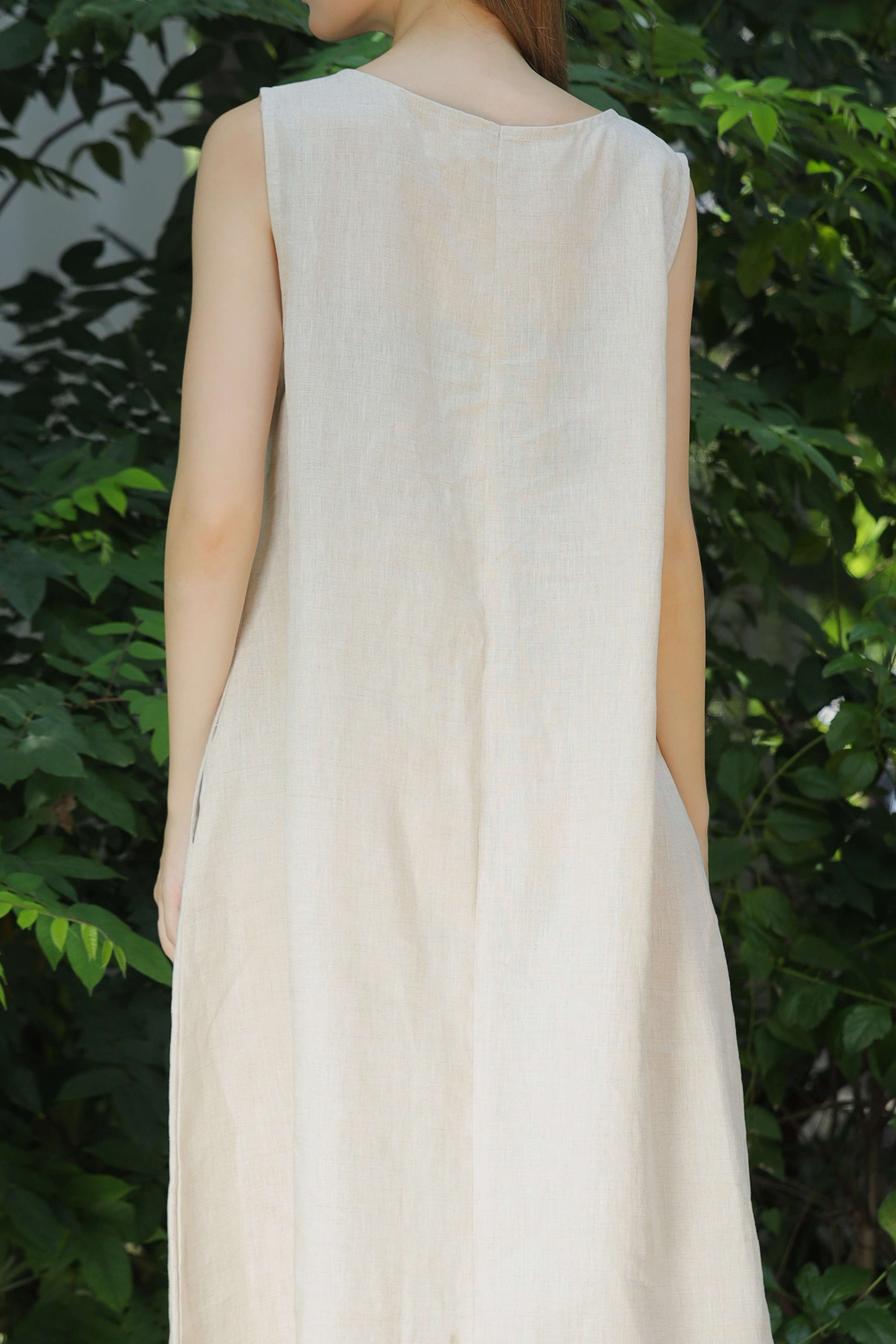 Sleeveless Pocket Linen Midi Dress ULURU for Plus Size