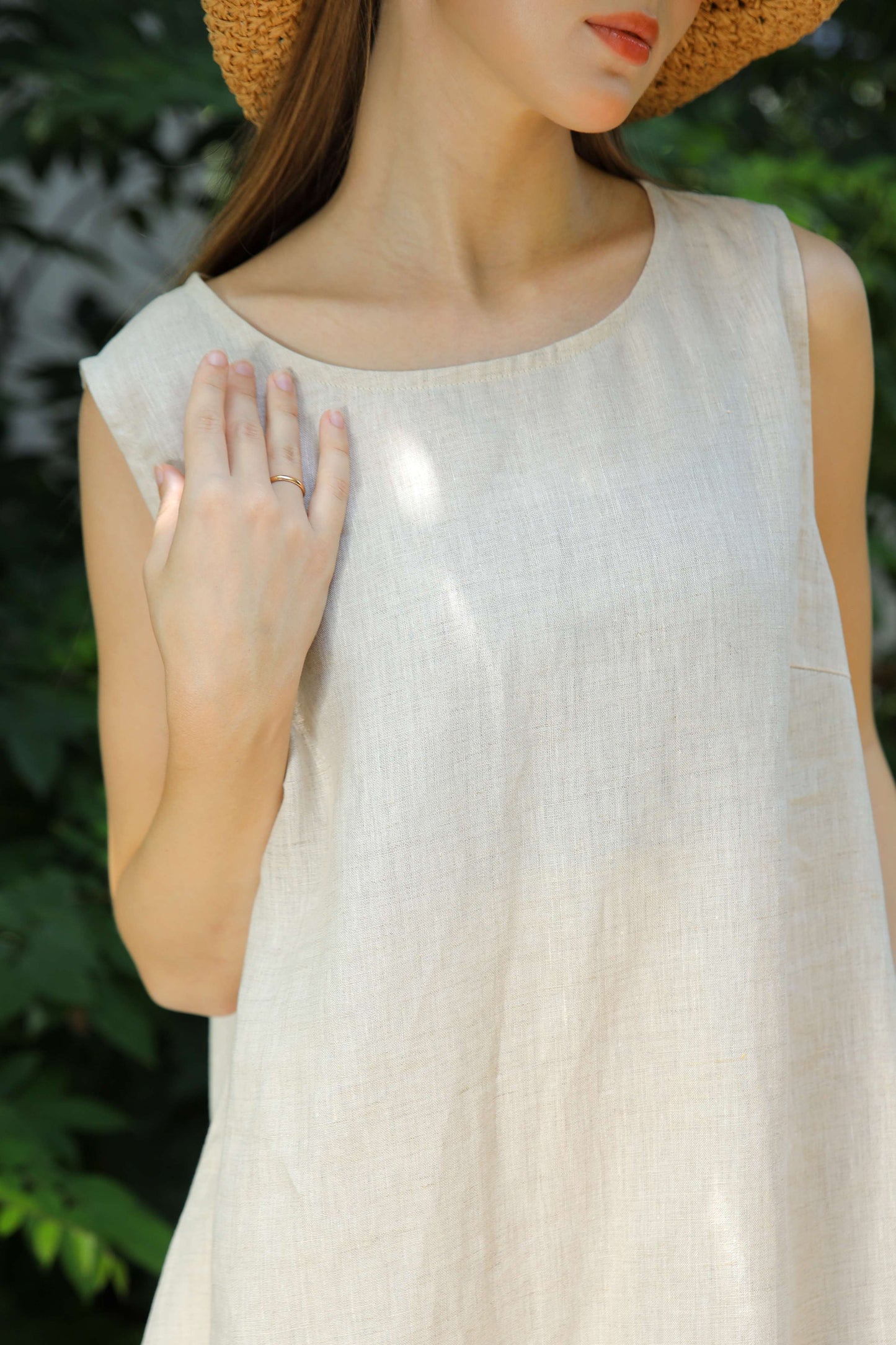 Sleeveless Pocket Linen Midi Dress ULURU for Plus Size