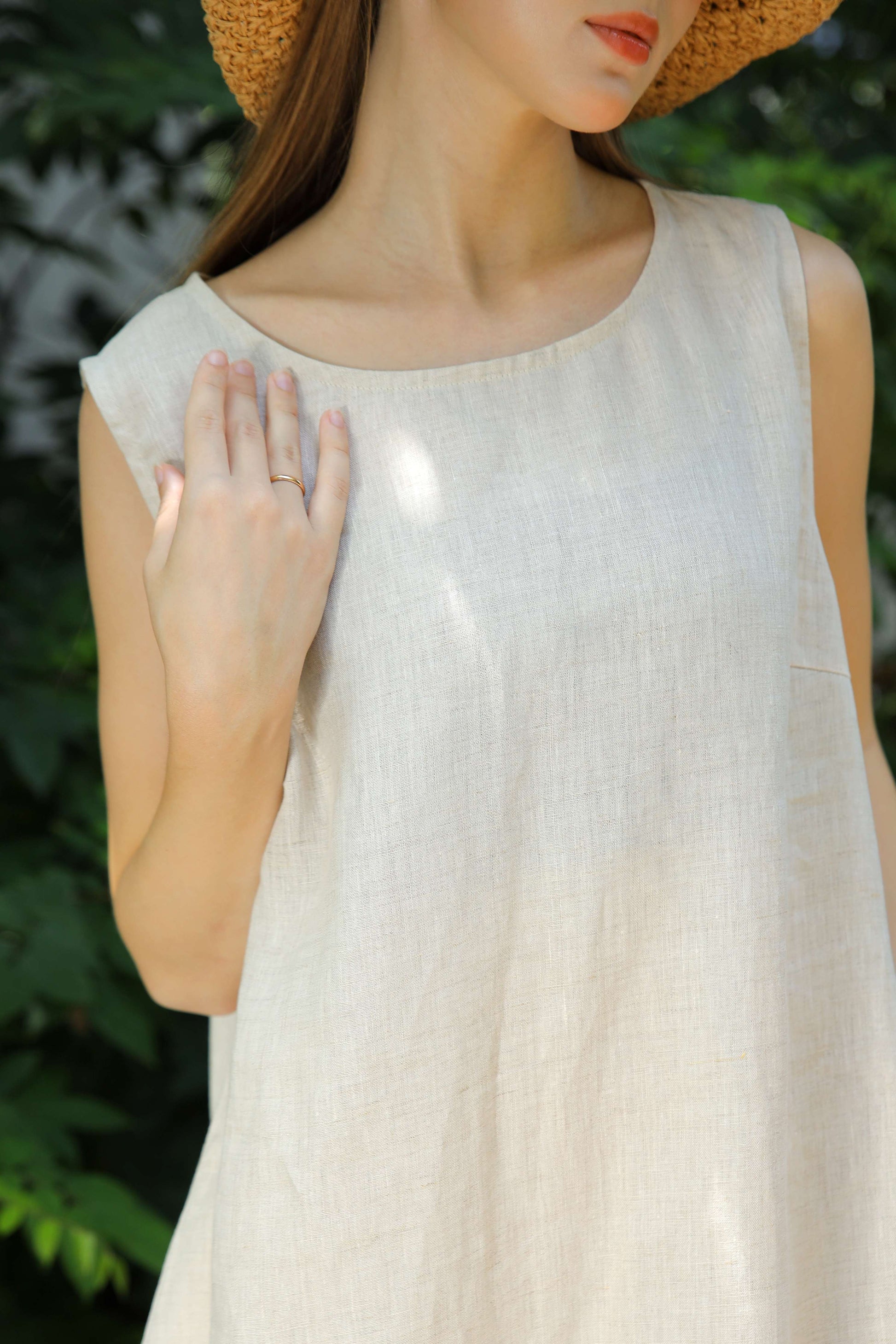 Sleeveless Pocket Linen Midi Dress ULURU for Plus Size