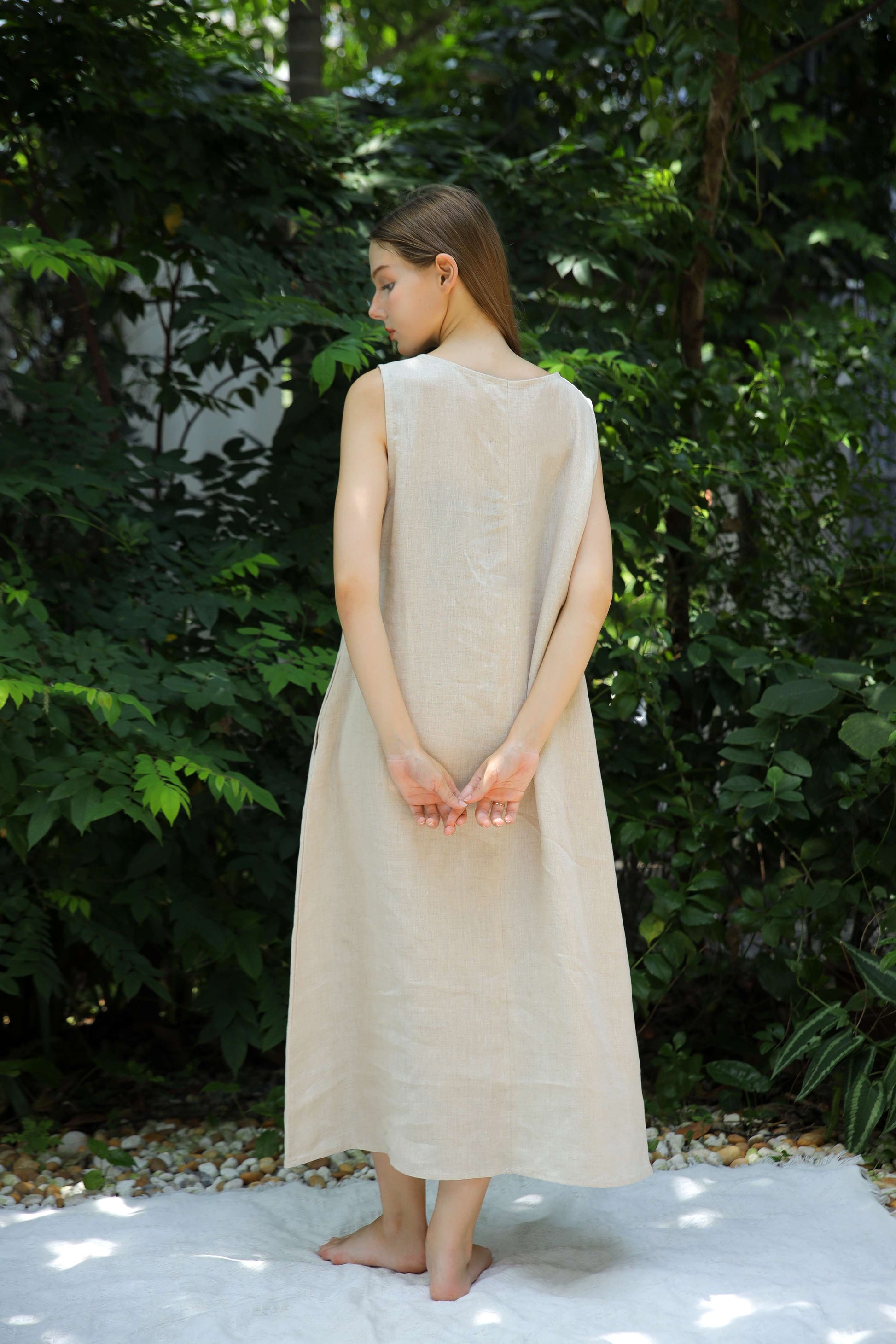 Sleeveless Pocket Linen Midi Dress ULURU for Plus Size