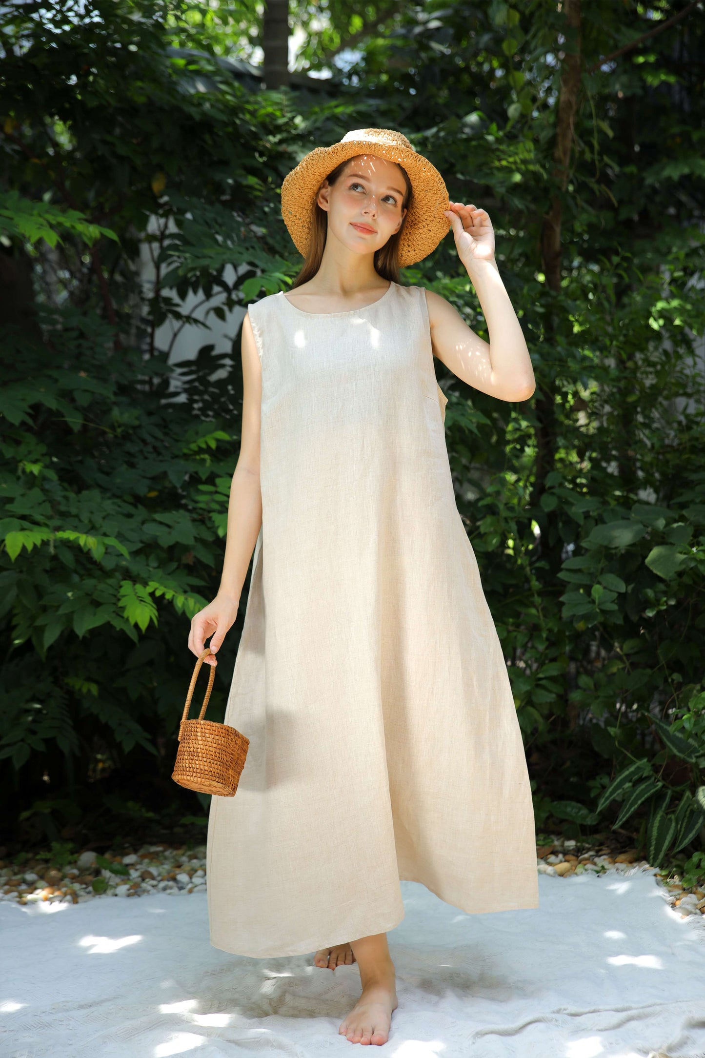 Sleeveless Pocket Linen Midi Dress ULURU for Plus Size
