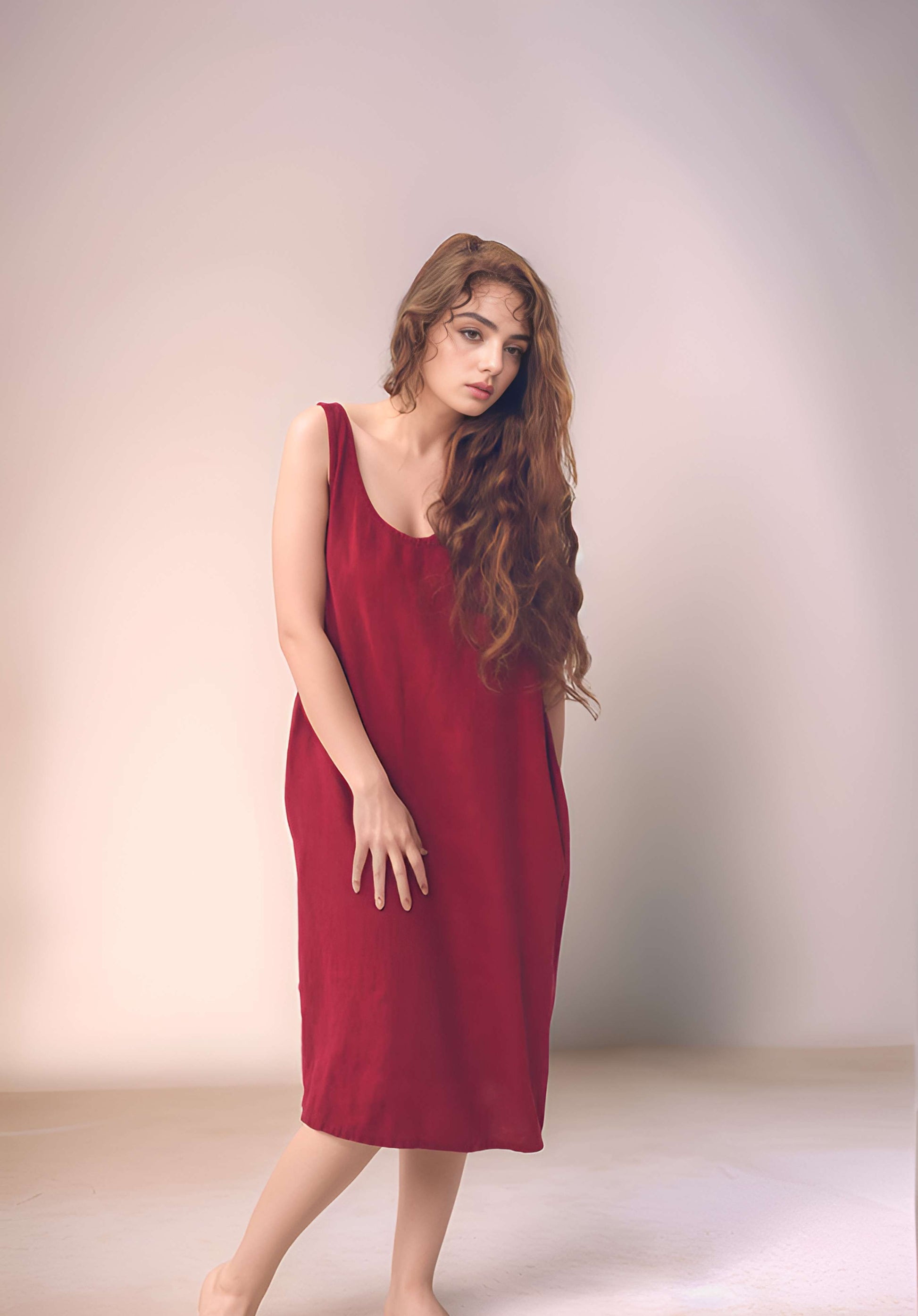 Sleeveless Linen Midi Dress ANNECY with Pockets