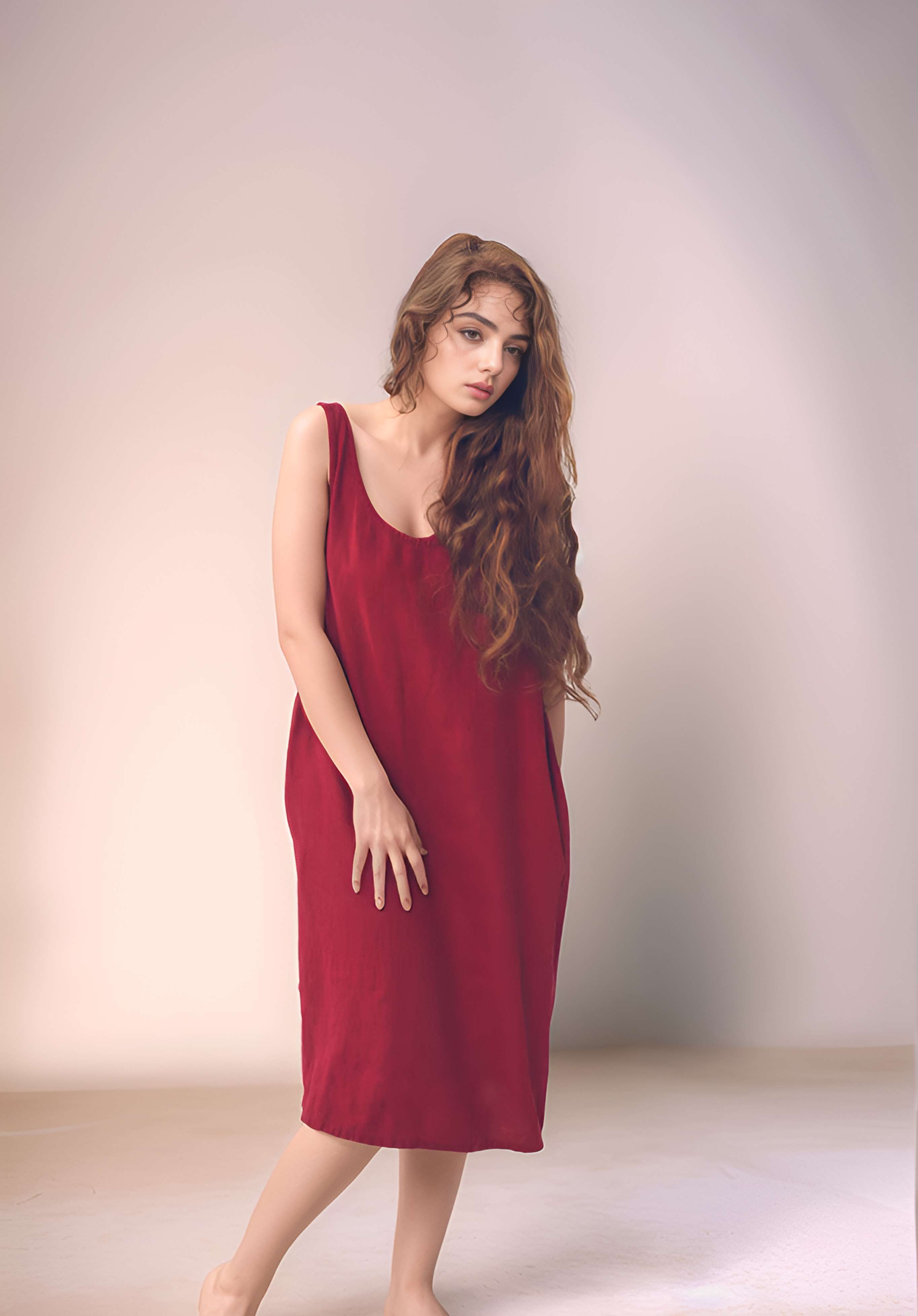 Sleeveless Linen Midi Dress ANNECY with Pockets