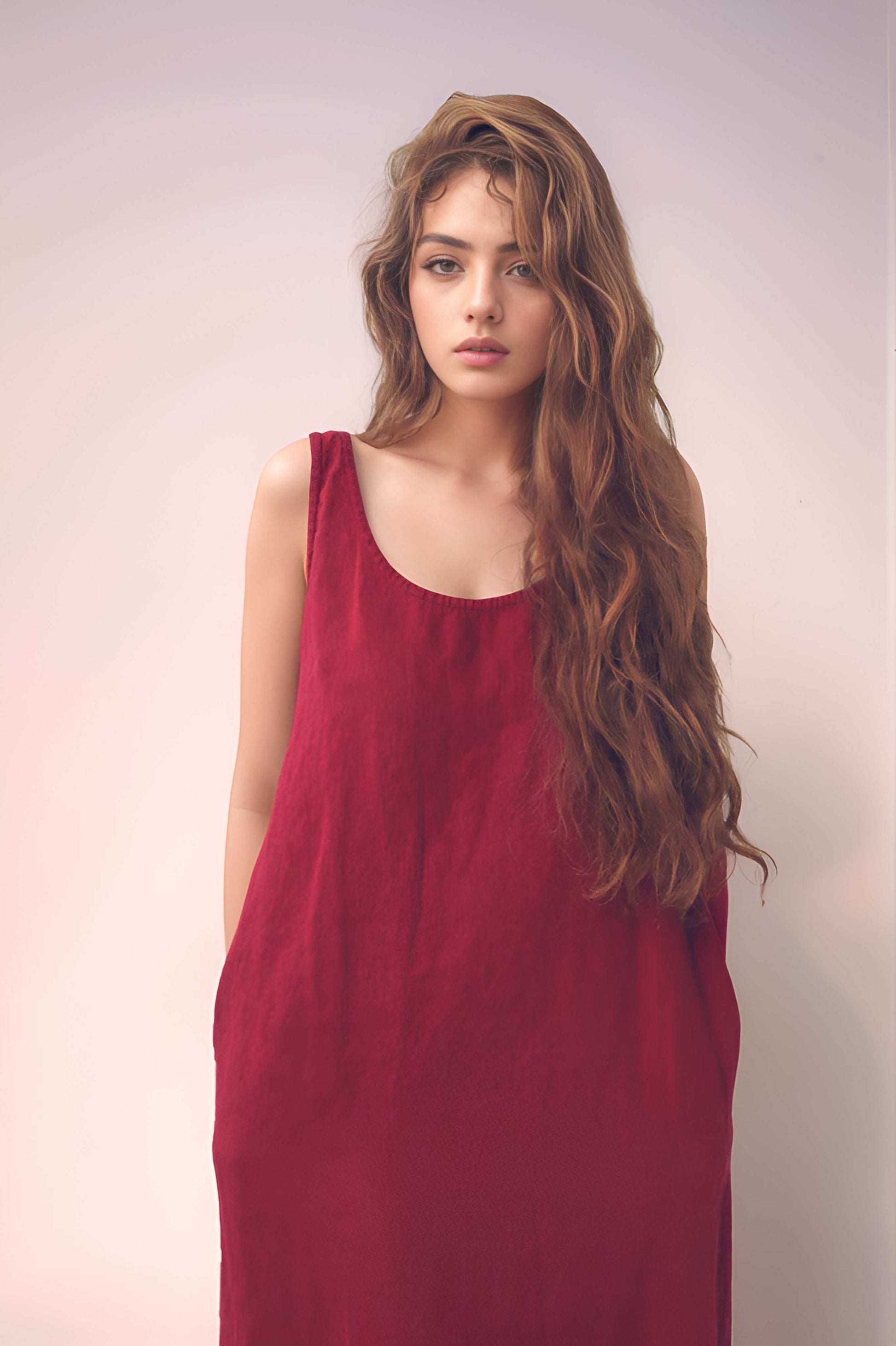 Sleeveless Linen Midi Dress ANNECY with Pockets