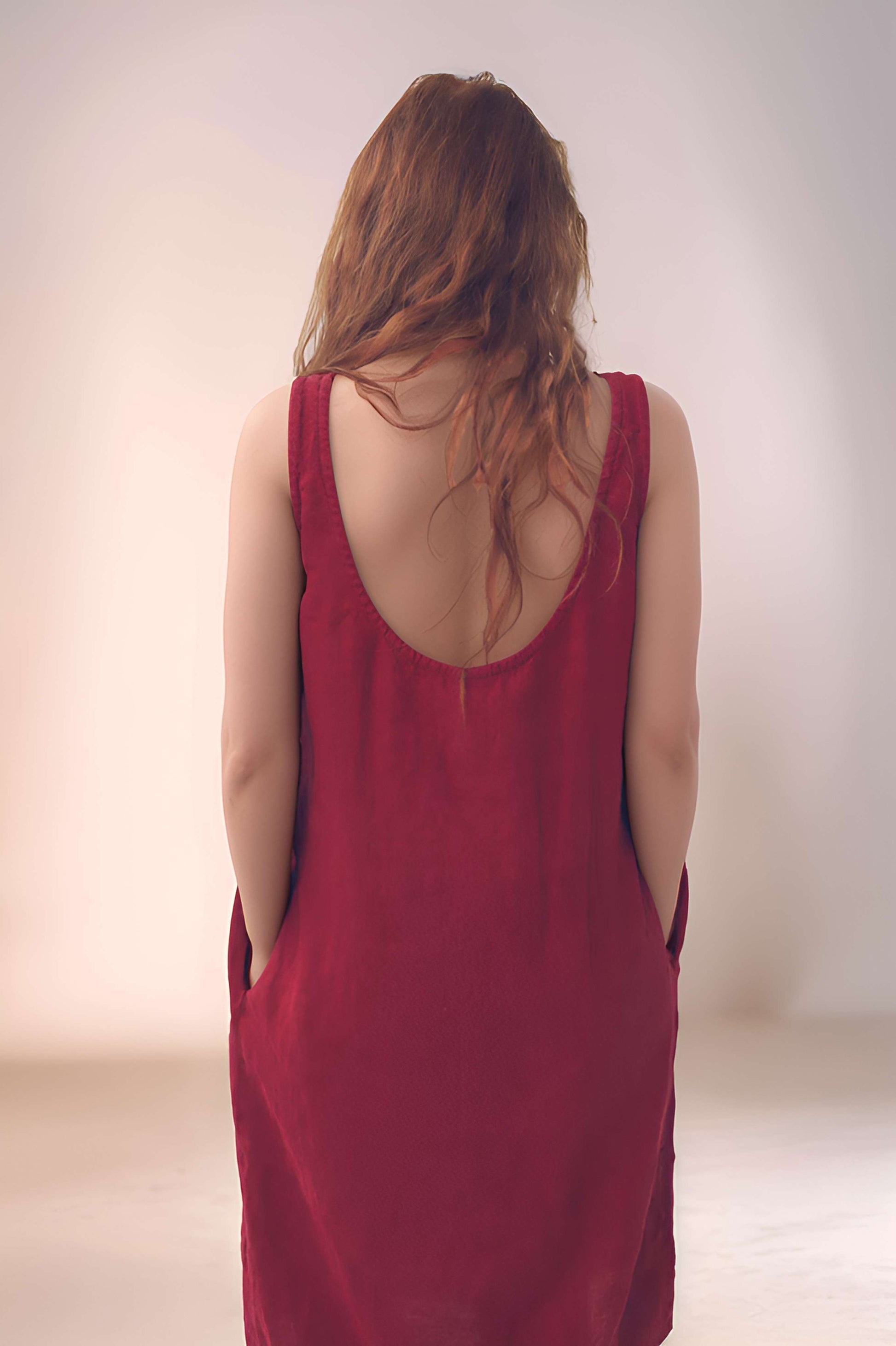 Sleeveless Linen Midi Dress ANNECY with Pockets