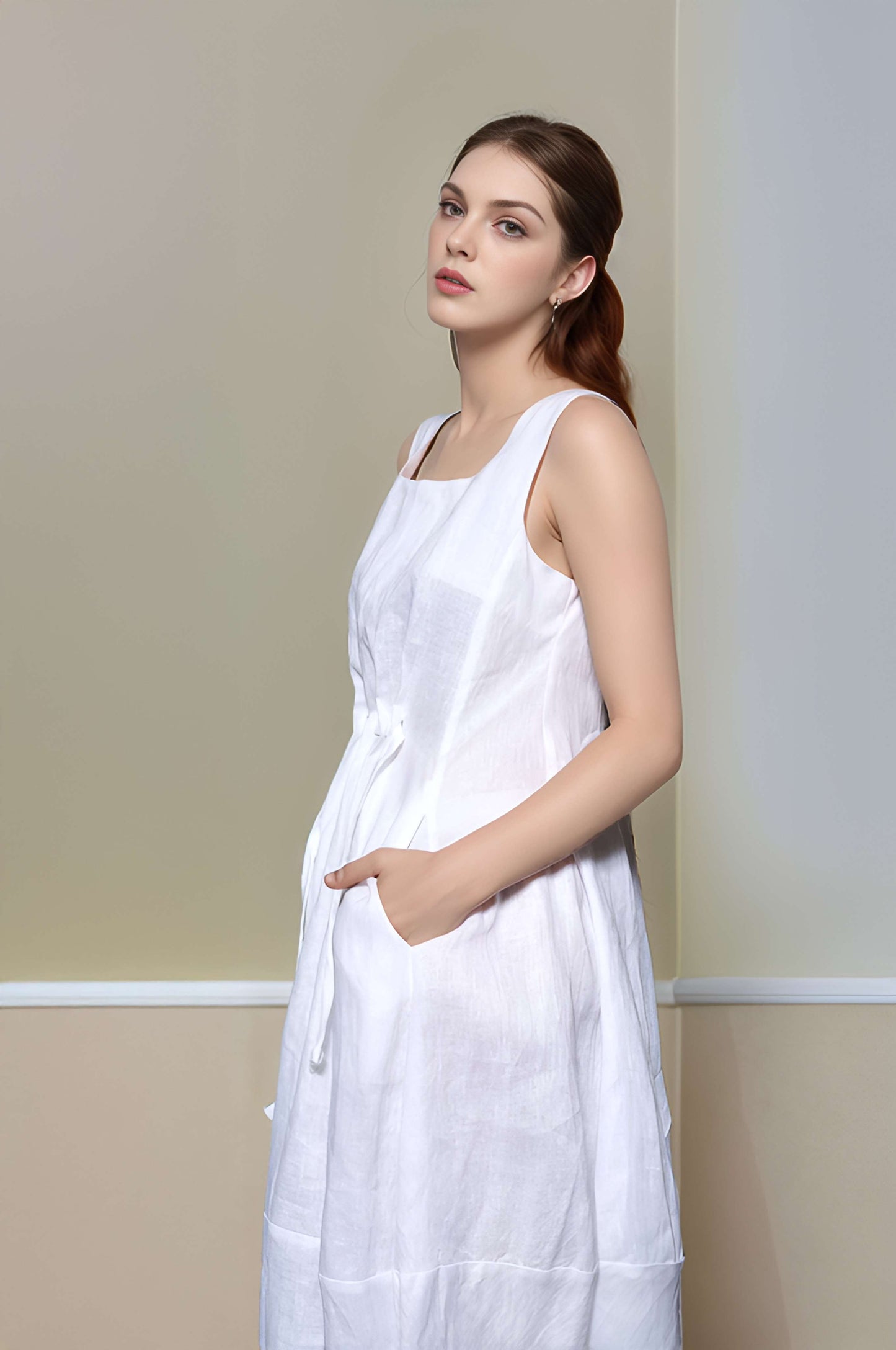 Sleeveless Linen Midi Dress CAEN Boho Balloon