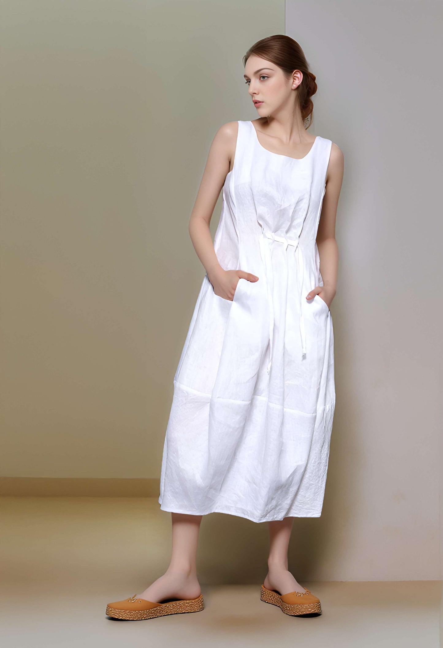 Sleeveless Linen Midi Dress CAEN Boho Balloon