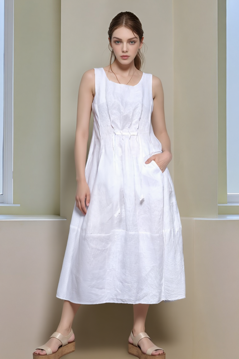 Sleeveless Linen Midi Dress CAEN Boho Balloon