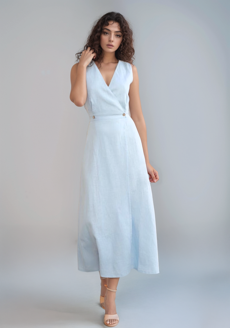 Sleeveless Wrap Linen Maxi Dress ALBI Summer Flowy