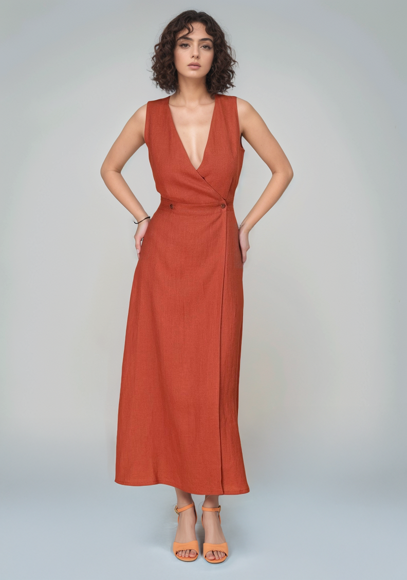 Sleeveless Wrap Linen Maxi Dress ALBI Summer Flowy
