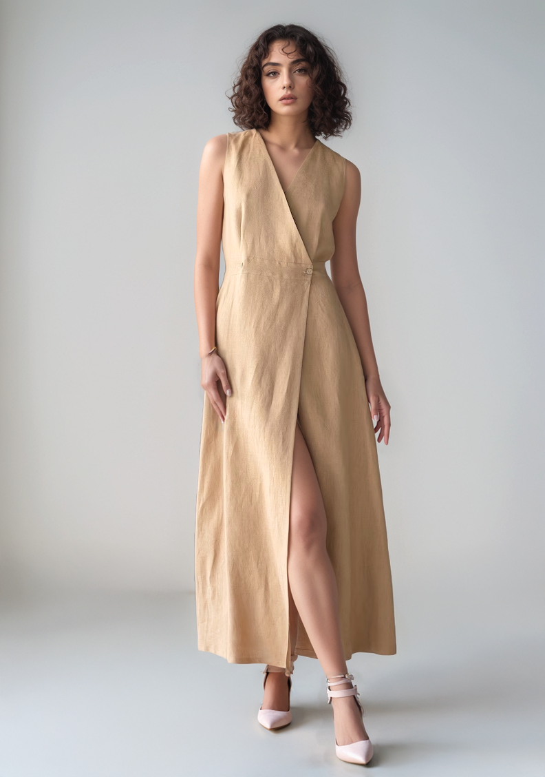 Sleeveless Wrap Linen Maxi Dress ALBI Summer Flowy
