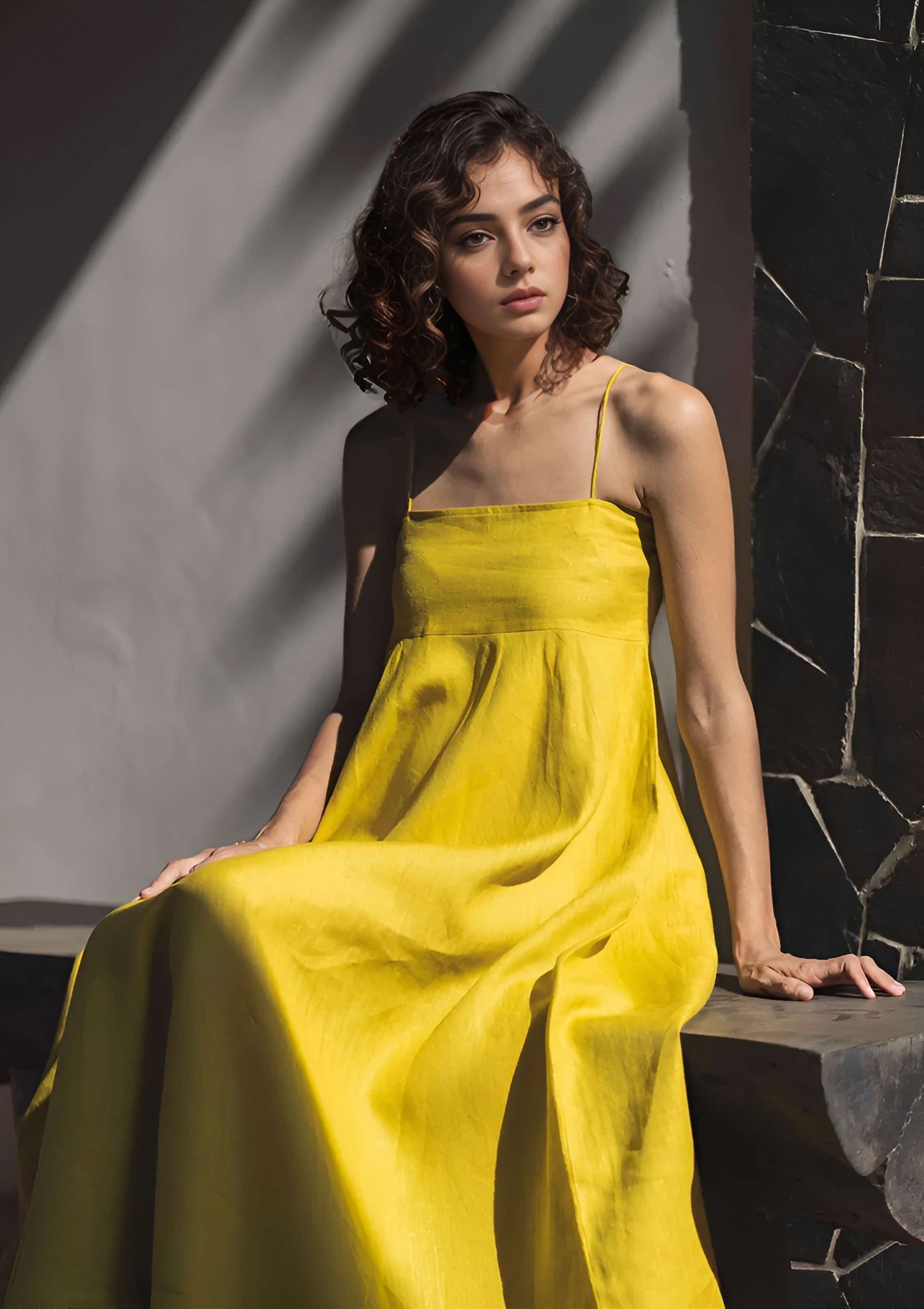 Spaghetti Strap Linen Maxi Dress AJACCIO