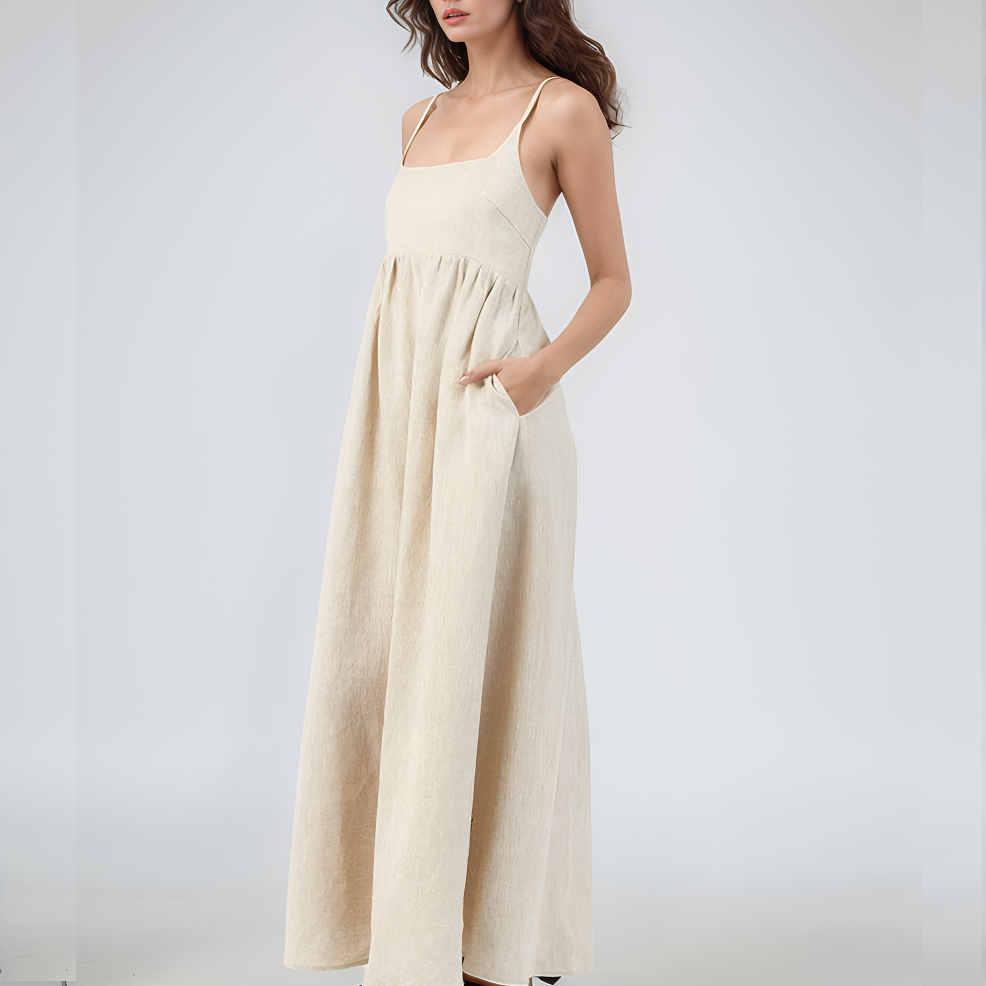 Spaghetti Strap Maxi Linen Dress CALAIS Sleeveless
