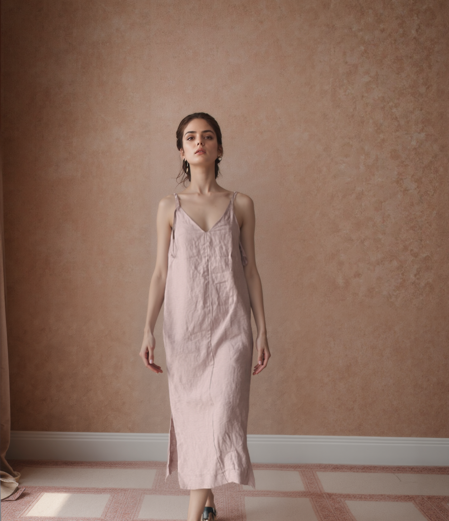 Spaghetti Strap Linen Slip Dress BAYONNE Boho Cami