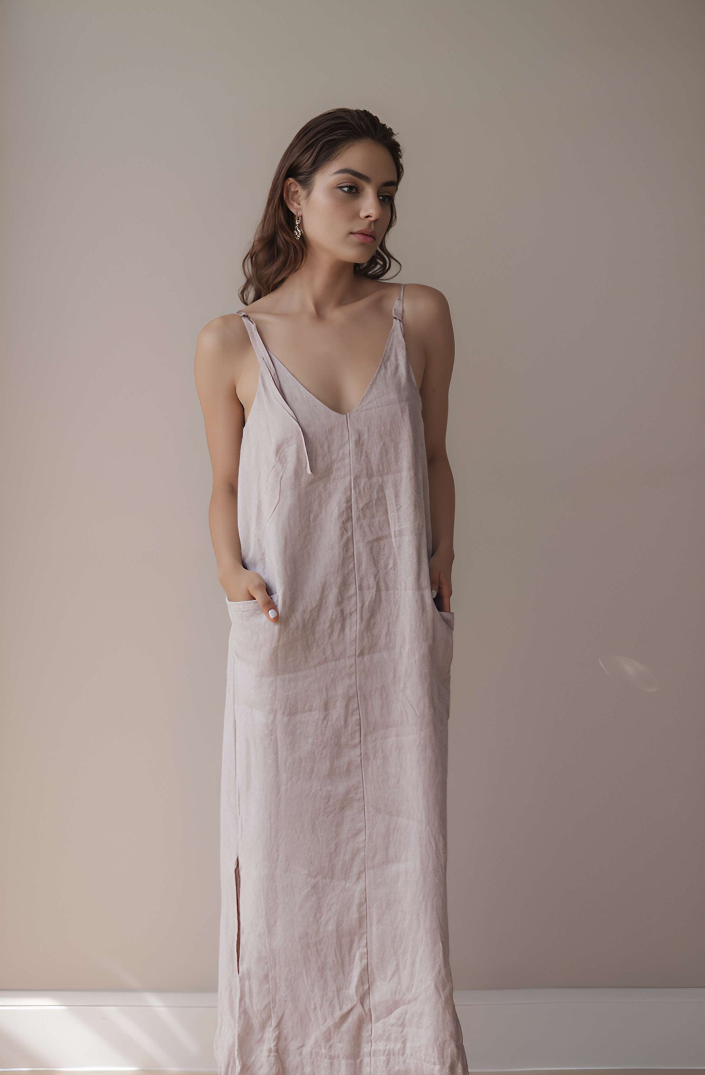 Spaghetti Strap Linen Slip Dress BAYONNE Boho Cami